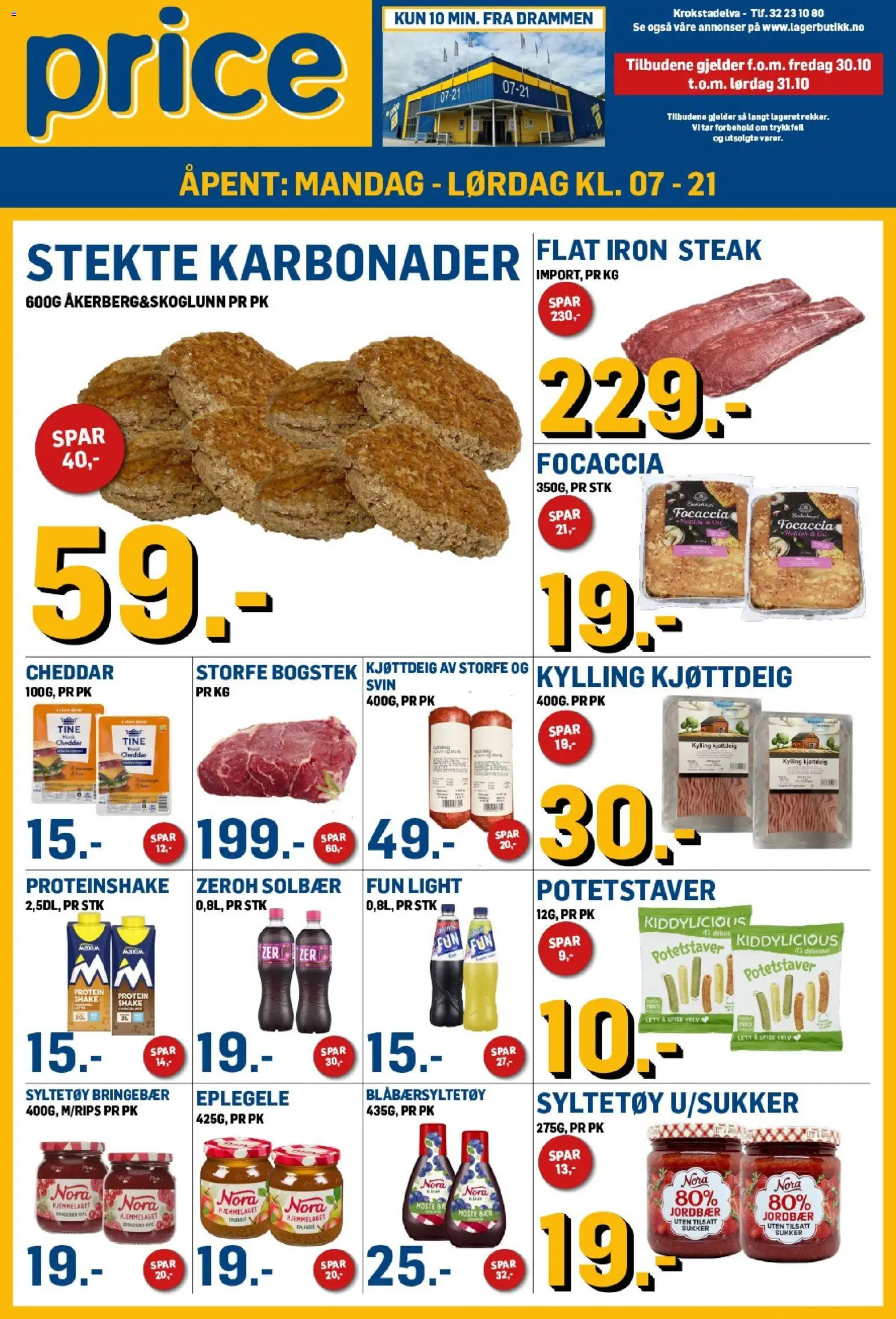 Forhåndsvis Price Lagerbutikk kundeavis fra butikk Price Lagerbutikk gyldig fra 30/10/2026 - Kylling, Jordbær, Bringebær, Syltetøy, Sukker, Karbonader, Kjøttdeig, Solbær