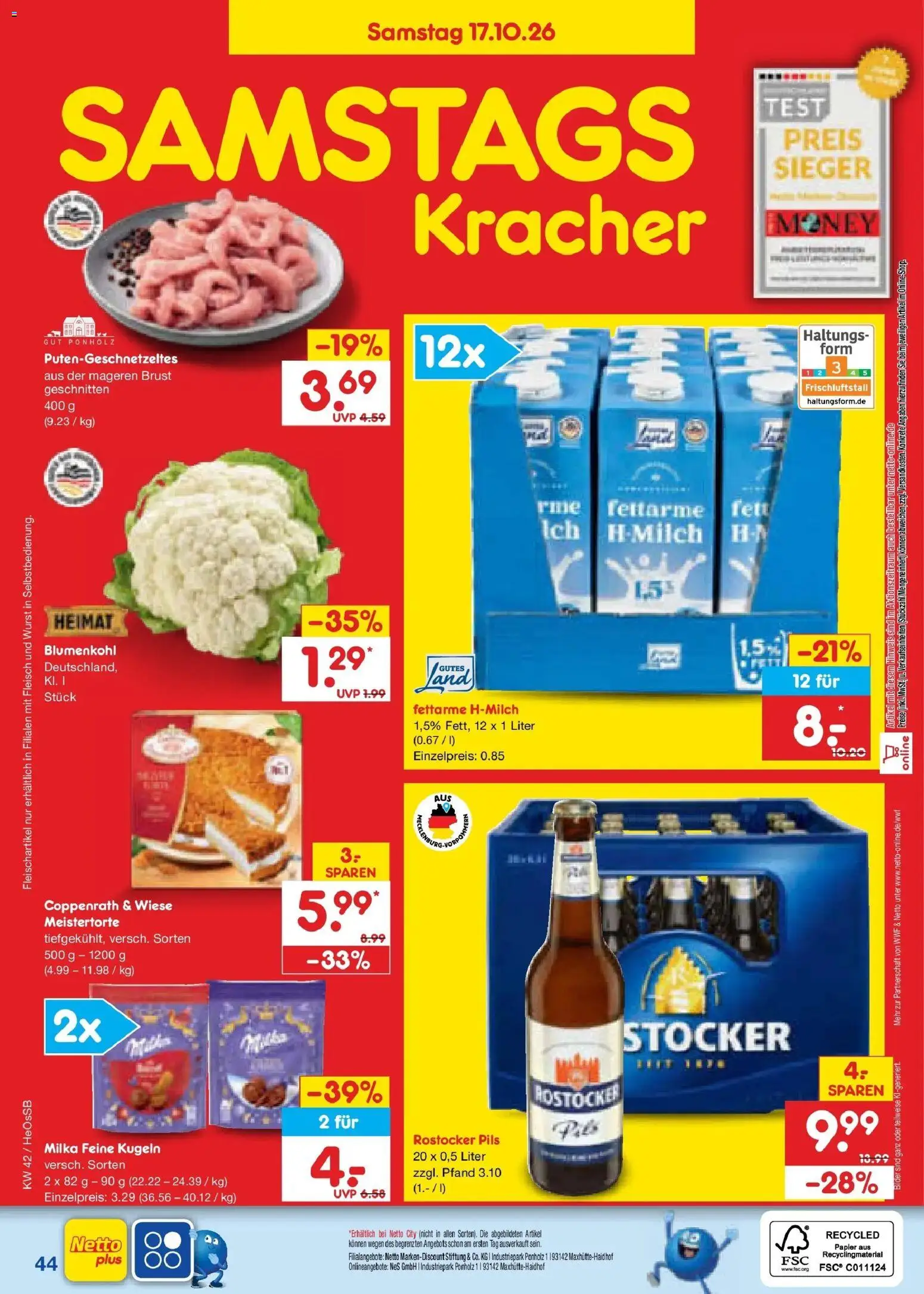 Vorschau von dem Prospekt des Geschäftes Netto Marken-Discount, gültig ab dem 12.10.2026 - Bilder, Wurst, Blumenkohl, Fleisch, Milka, Pils
