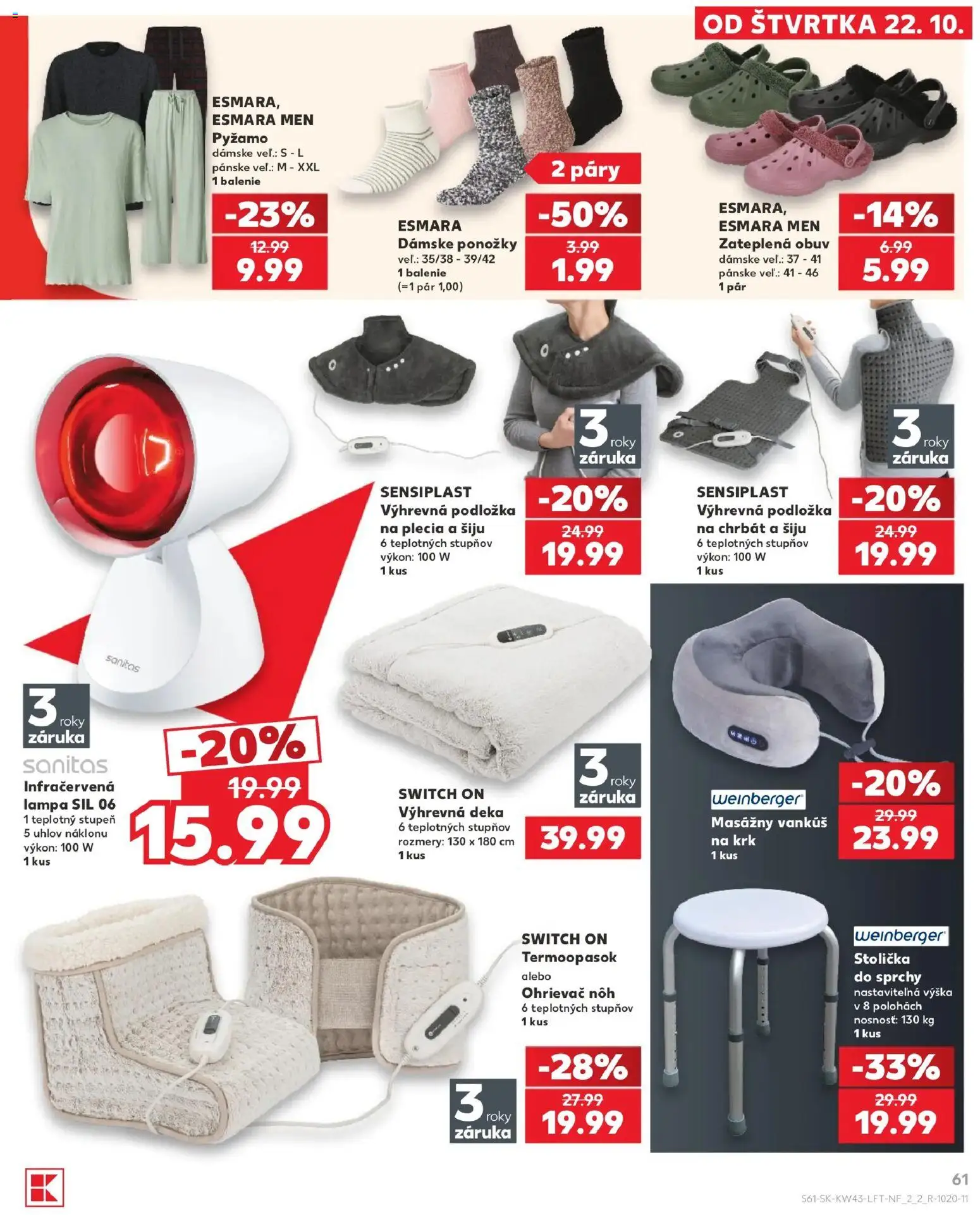 Náhľad Kaufland letáku platného od 22.10.2026 - Stolička, Lampa, Ponožky, Pyžamo, Vankúš, Ohrievač