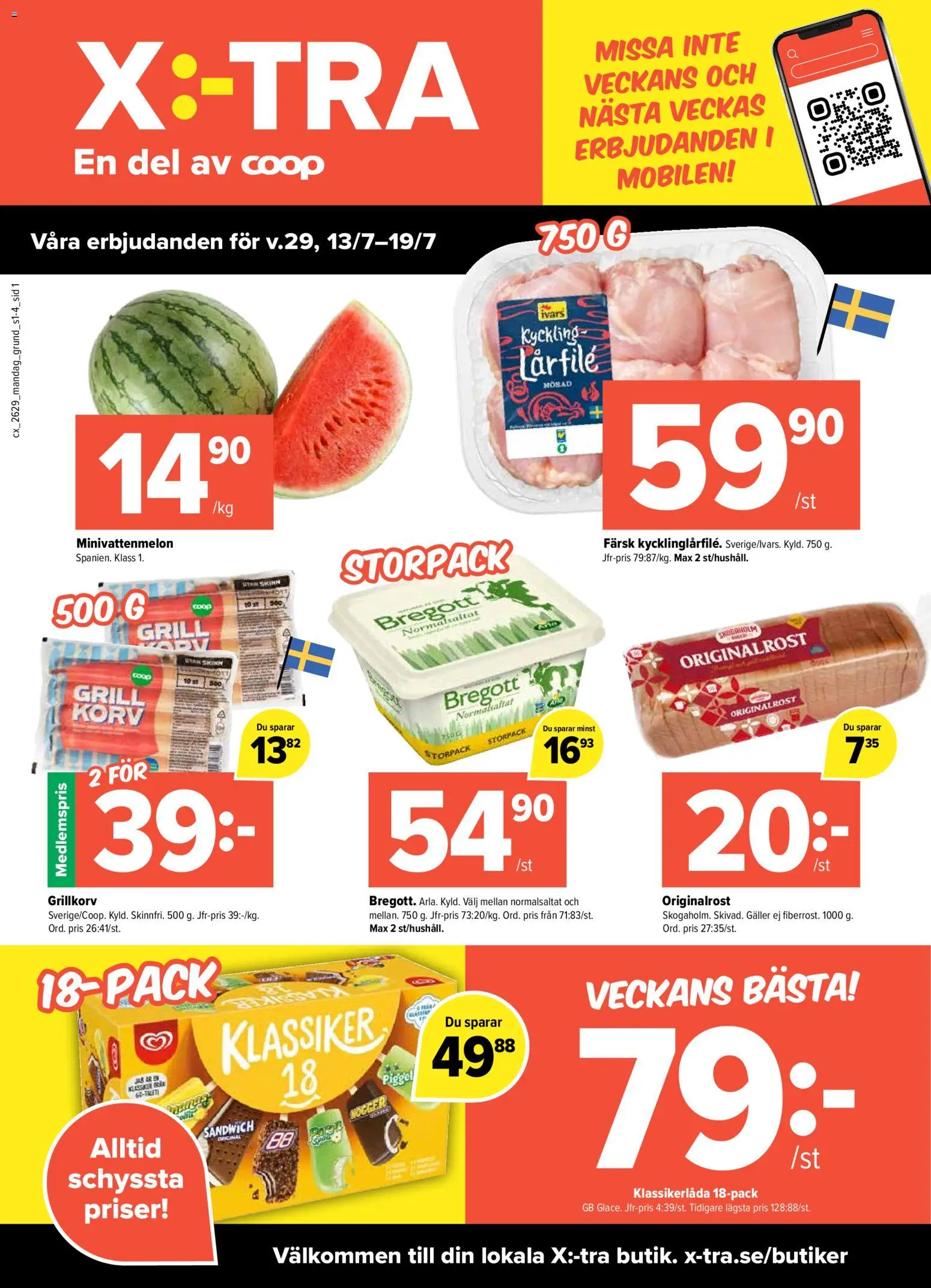 Förhandsgranska reklamblad Coop Daglivs erbjudanden från butik Coop Daglivs gäller från 13/07/2026 - Grill, Korv, Sandwich, Bregott, Galler, Grillkorv, Kyckling