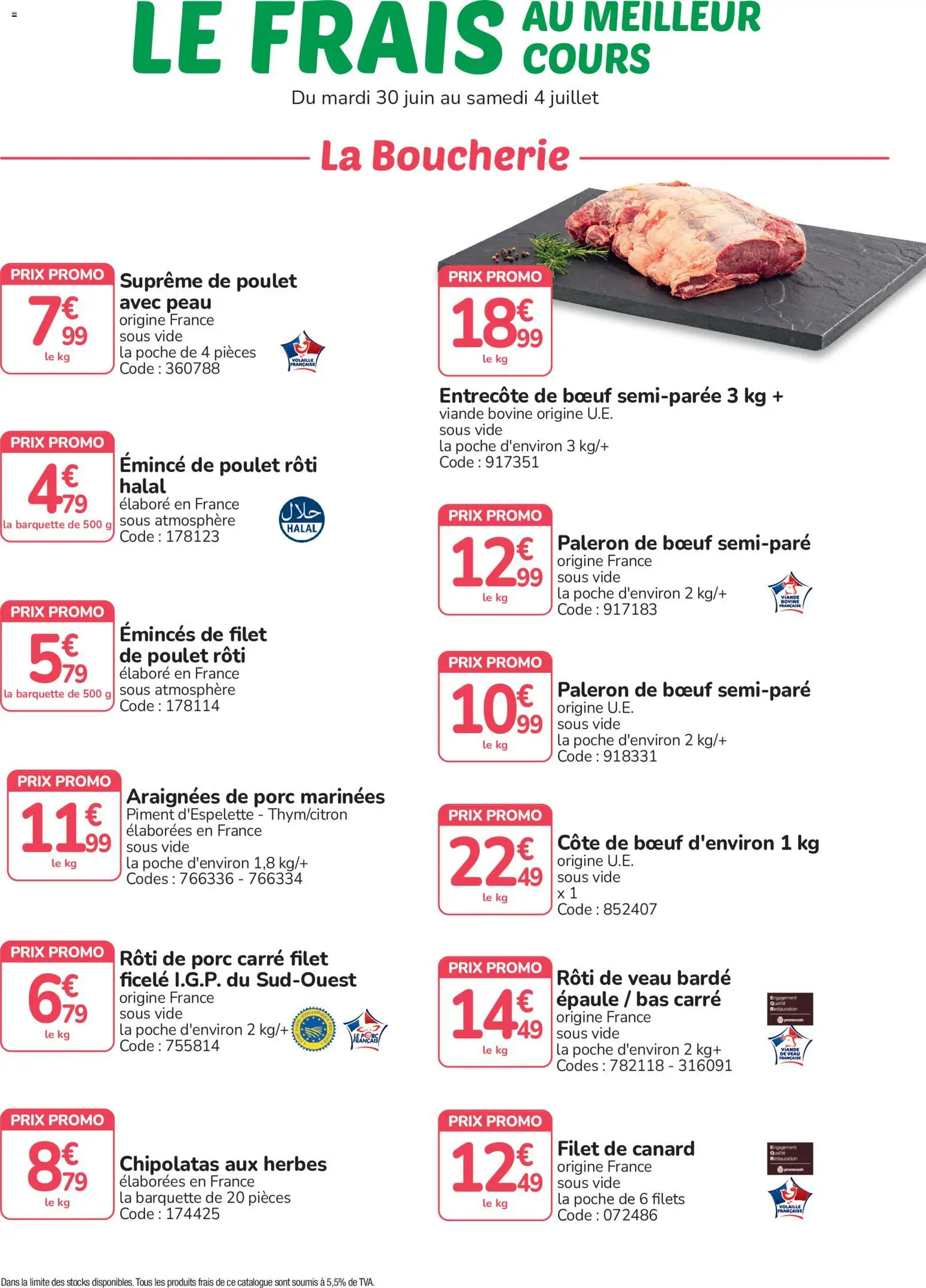 Prévisualisation de Promocash Meilleur cours du magasin Promocash formulaire valide 30/06/2026 - Poulet, Rôti de porc, Côte de bœuf, Paleron de bœuf, Volaille, Chipolatas, Porc, Viande bovine