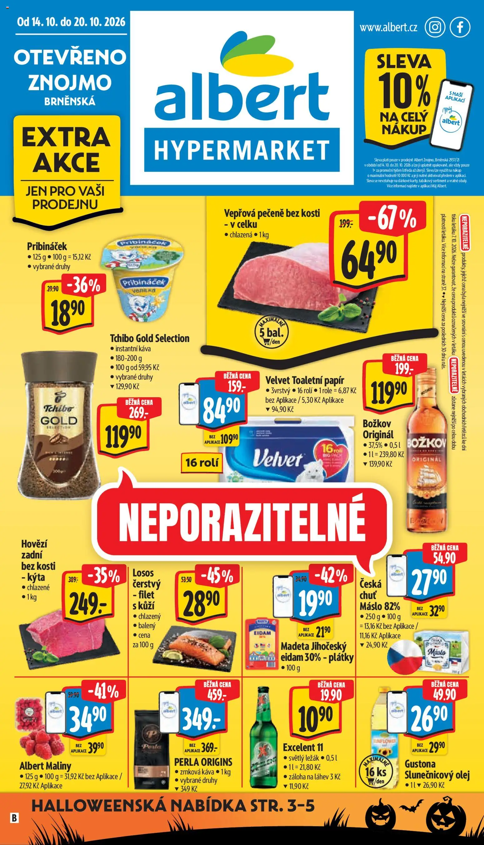 Náhled nabídky: Albert Albert leták - Hypermarket - Znojmo platný od 14.10.2026 - Tchibo, Káva, Olej, Hovězí, Kýta, Láhev, Božkov originál, Tchibo Gold