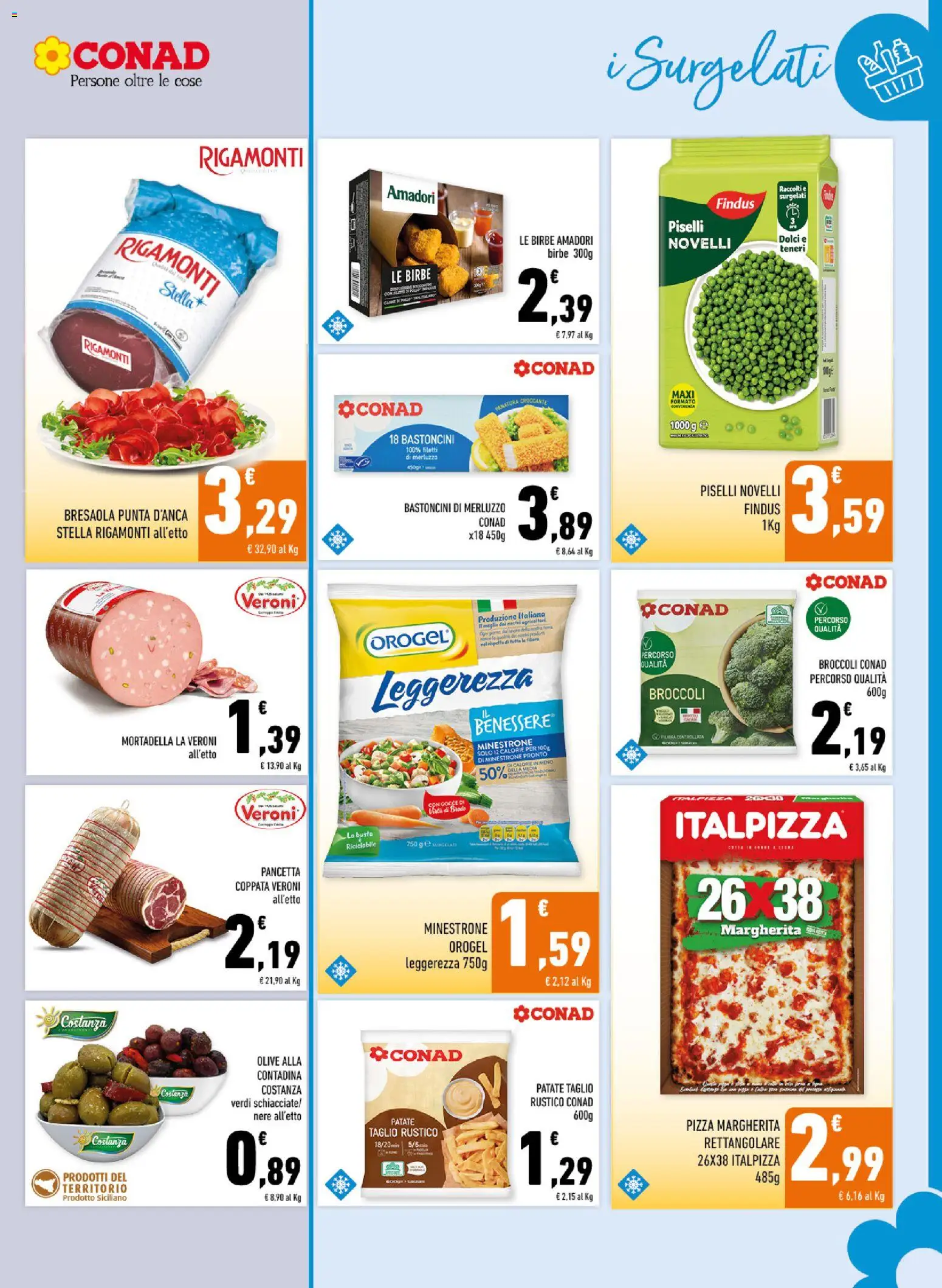 Anteprima dell'opuscolo Conad volantino Margherita Sicilia dal negozio Conad valido da 21/10/2026 - Pizza, Bresaola, Dolci, Broccoli, Mortadella, Minestrone, Olive, Taglio