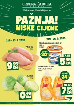 Pregled letka Crvena jabuka Niske cijene Gračanica trgovine Crvena jabuka vrijedi od 21.09.2026