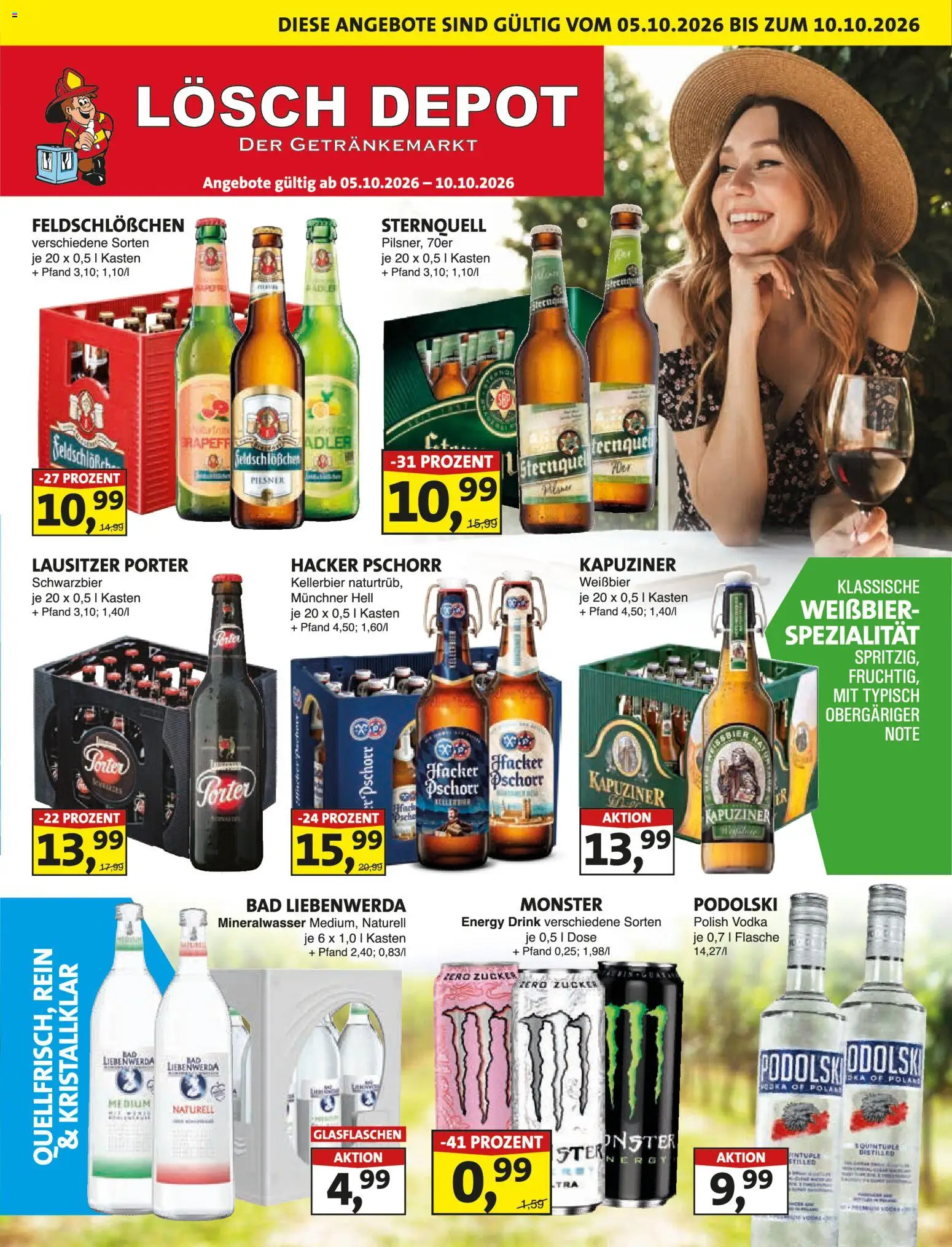 Vorschau von dem Prospekt des Geschäftes Lösch Depot, gültig ab dem 05.10.2026 - Bad, Monster, Mineralwasser, Vodka, Zucker, Energy, Wodka, Weißbier