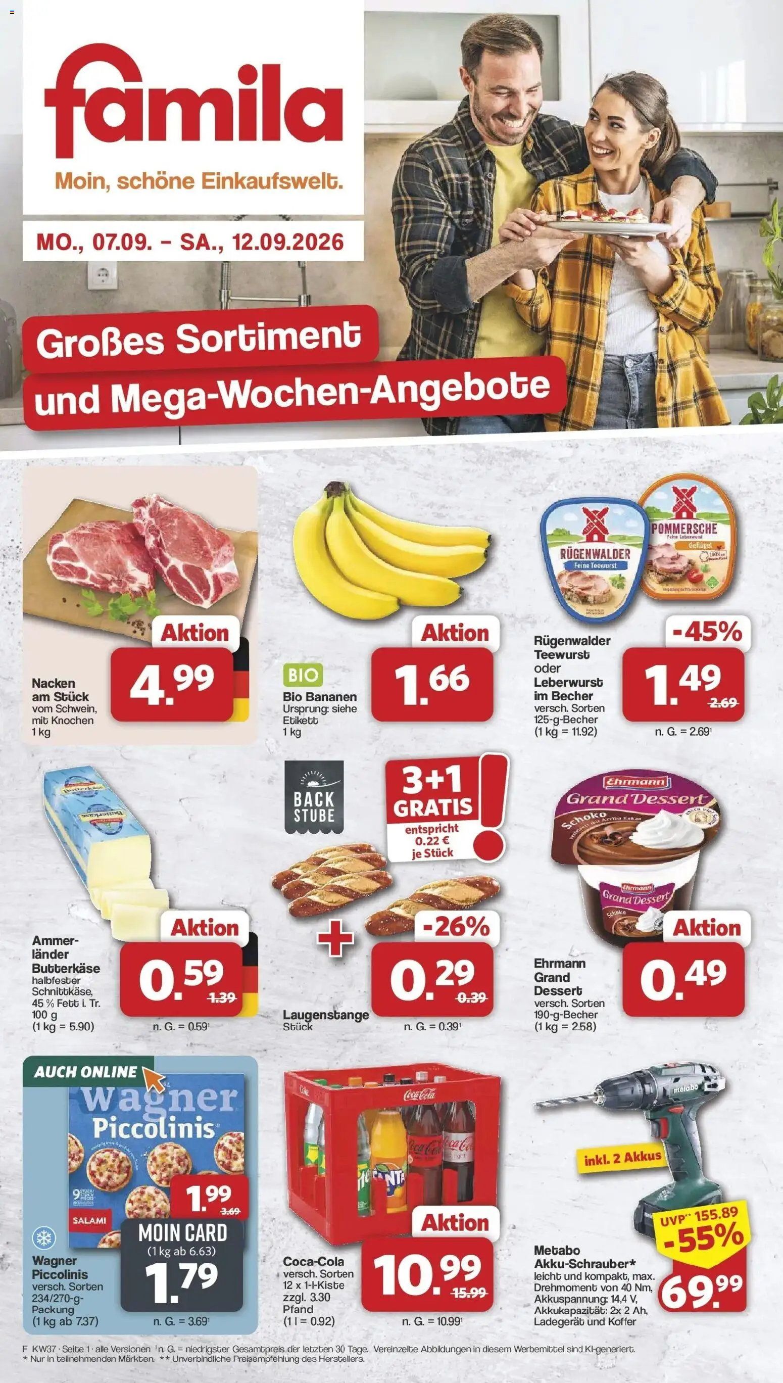 Vorschau von dem Prospekt des Geschäftes Famila Nordwest, gültig ab dem 07.09.2026 - Coca cola, Koffer, Cola, Bananen, Piccolinis, Salami, Ladegerät, Ehrmann grand dessert
