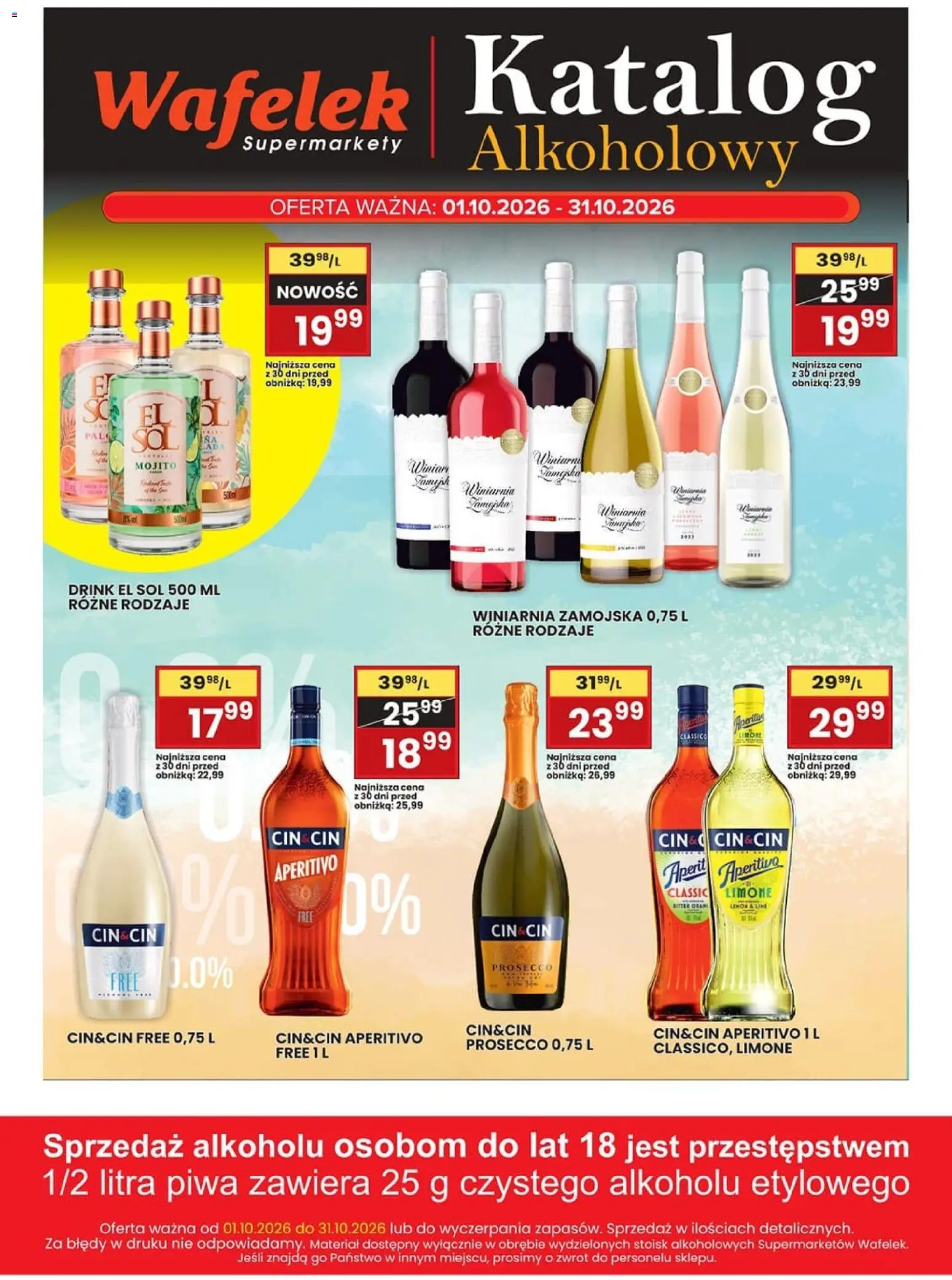 Pogląd gazetki "Wafelek gazetka alkoholowa" ze sklepu Wafelek ważnej od 01.10.2026 - Prosecco, Mojito, Winiarnia, Sól, Winiarnia Zamojska, Wafelek, Cin cin
