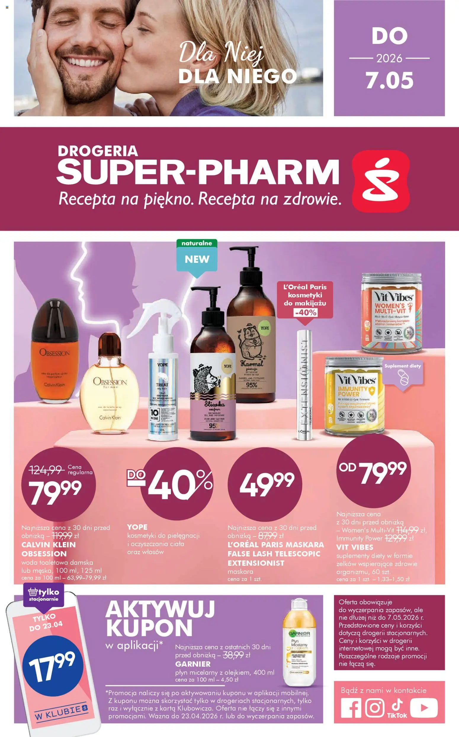 Pogląd gazetki "Super-pharm gazetka" ze sklepu Super-pharm ważnej od 08.04.2026 - Drogeria, Woda, Kosmetyki, Karta, Płyn micelarny, Garnier, Woda toaletowa, Maskara