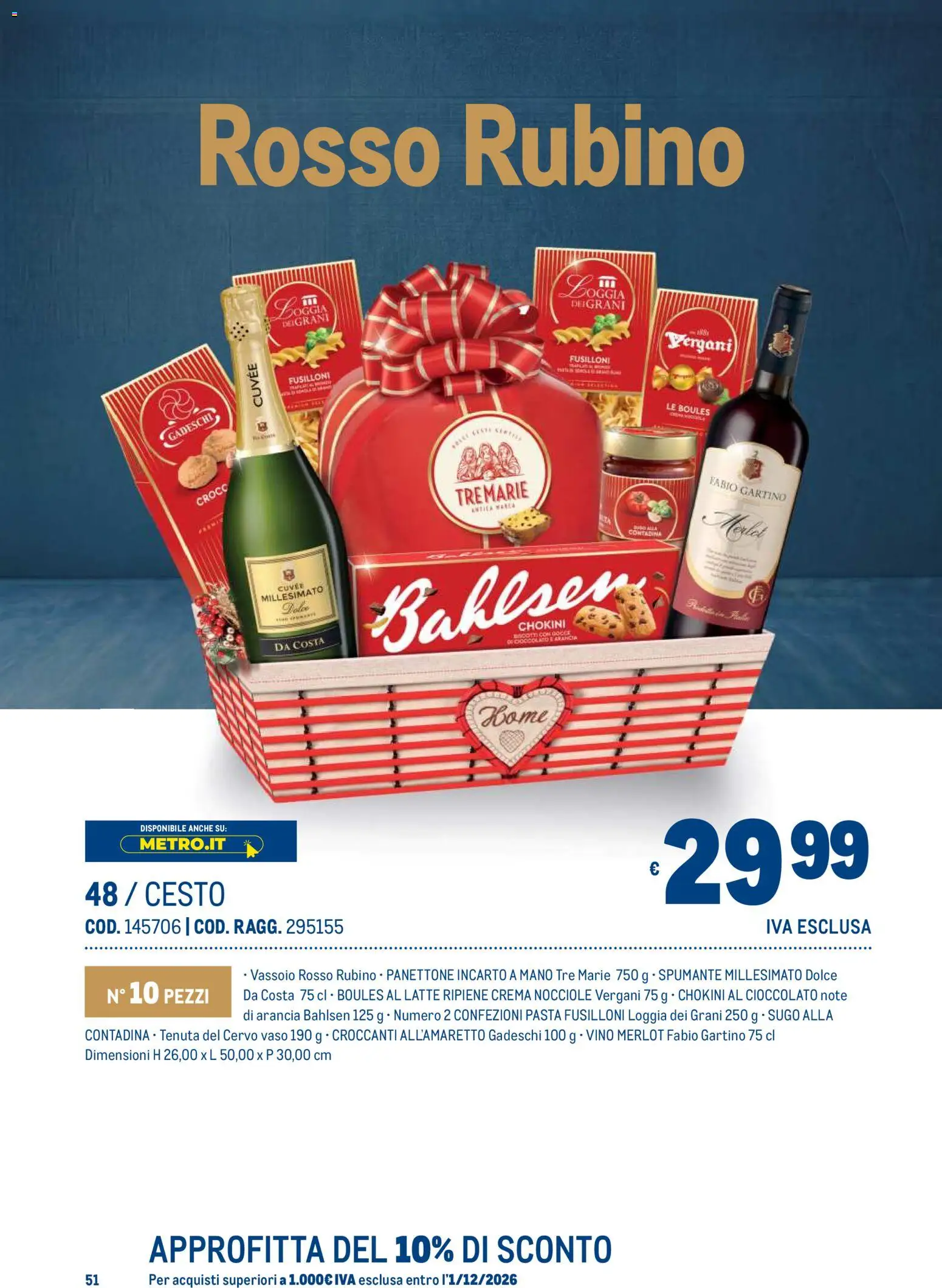 Anteprima dell'opuscolo Metro volantino Regalistica Natale dal negozio Metro valido da 19/10/2026 - Pasta, Vino, Panettone, Latte, Nocciole, Arancia, Vaso, Vassoio
