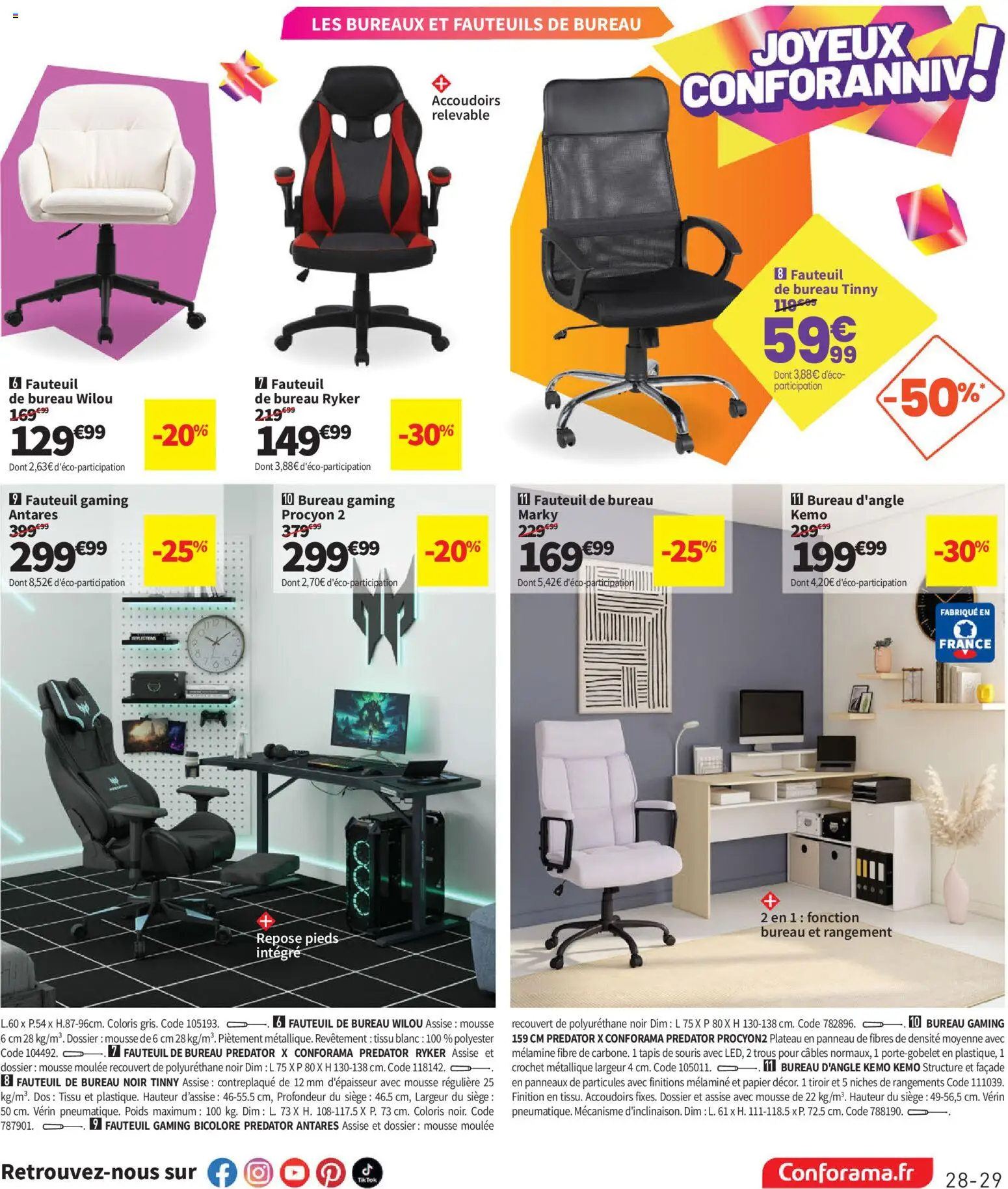 Prévisualisation de Conforama catalogue du magasin Conforama formulaire valide 25/08/2026 - Bureau, Fauteuil, Souris, Tapis, Mousse, Plateau, Poids