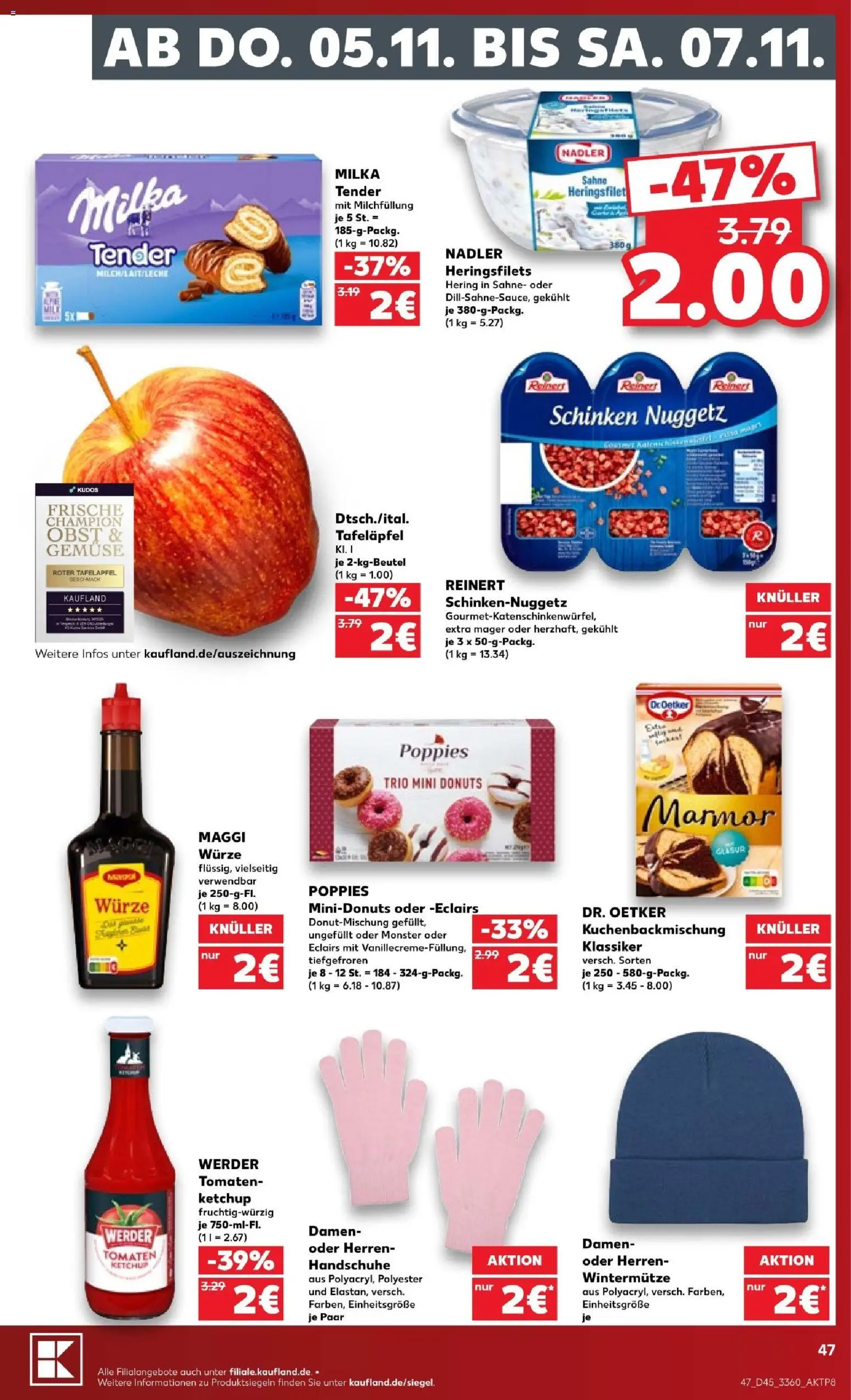 Vorschau von dem Prospekt des Geschäftes Kaufland, gültig ab dem 02.11.2026 - Donuts, Gemüse, Obst, Milka, Handschuhe, Sahne, Hering, Ketchup