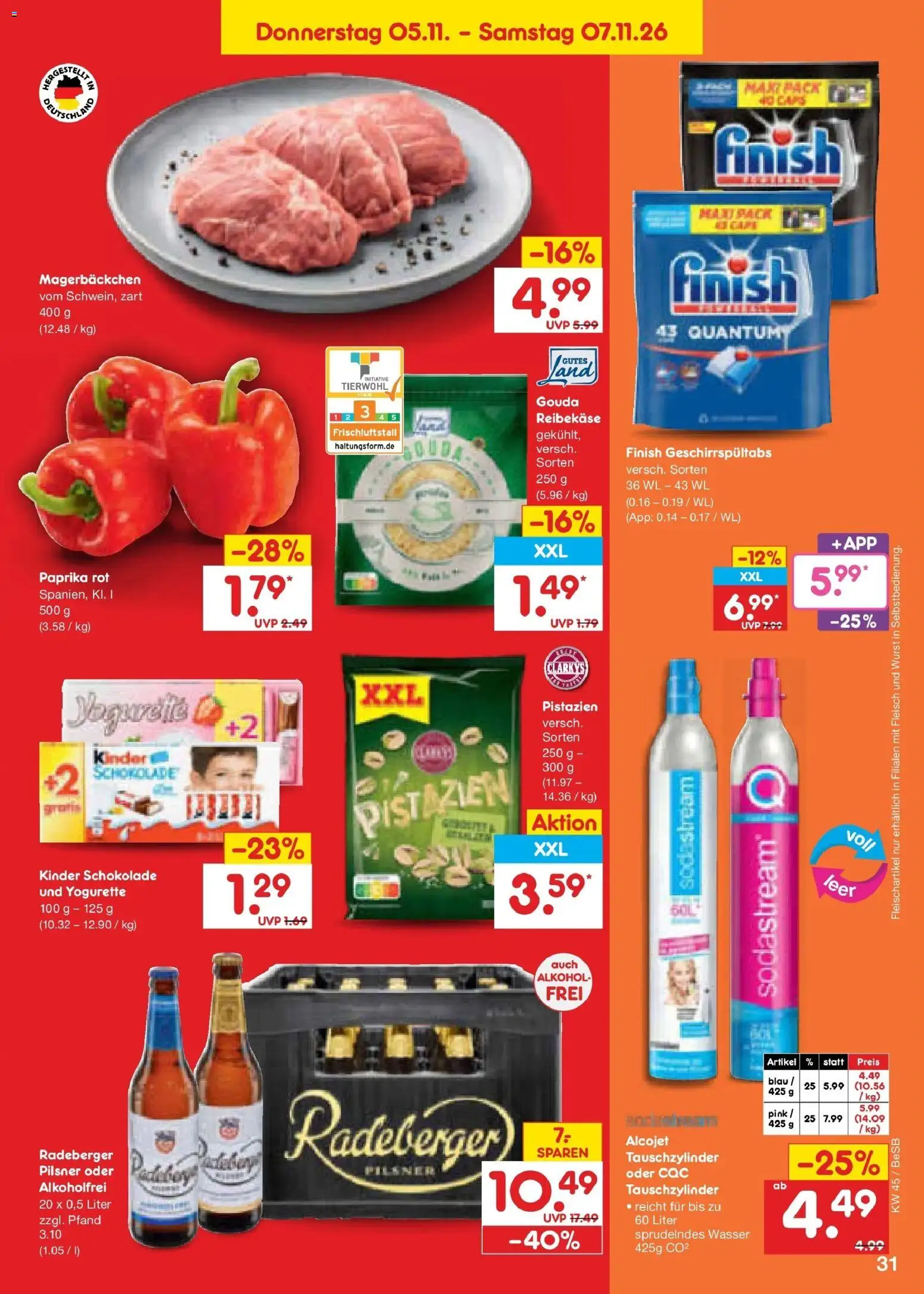 Vorschau von dem Prospekt des Geschäftes Netto Marken-Discount, gültig ab dem 02.11.2026 - Schokolade, Wurst, Fleisch, Paprika, Gouda, Finish, Paprika rot, Kinder schokolade