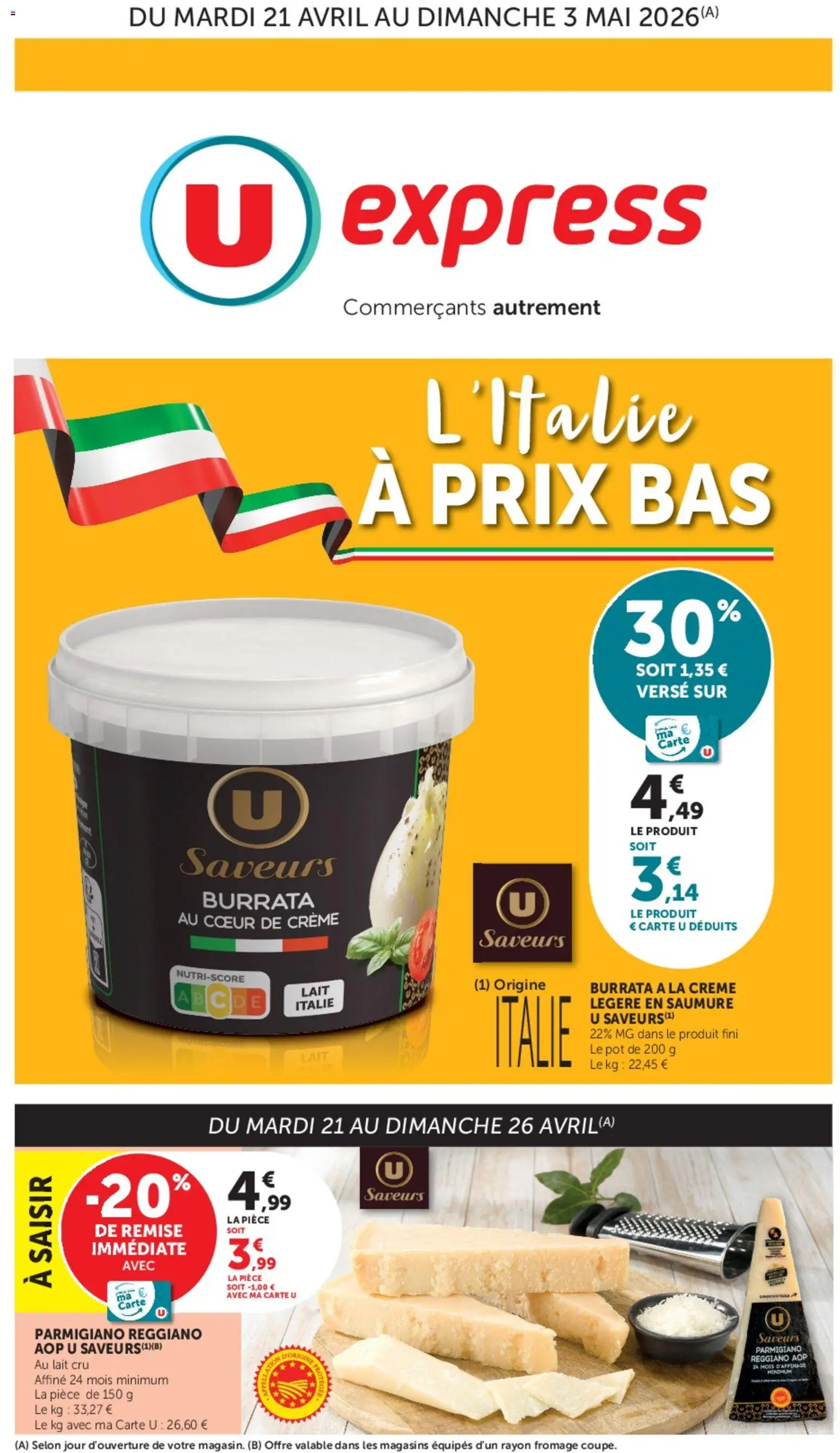 Prévisualisation de U Express catalogue du magasin U Express formulaire valide 21/04/2026 - Burrata, Lait, Crème, Parmigiano Reggiano