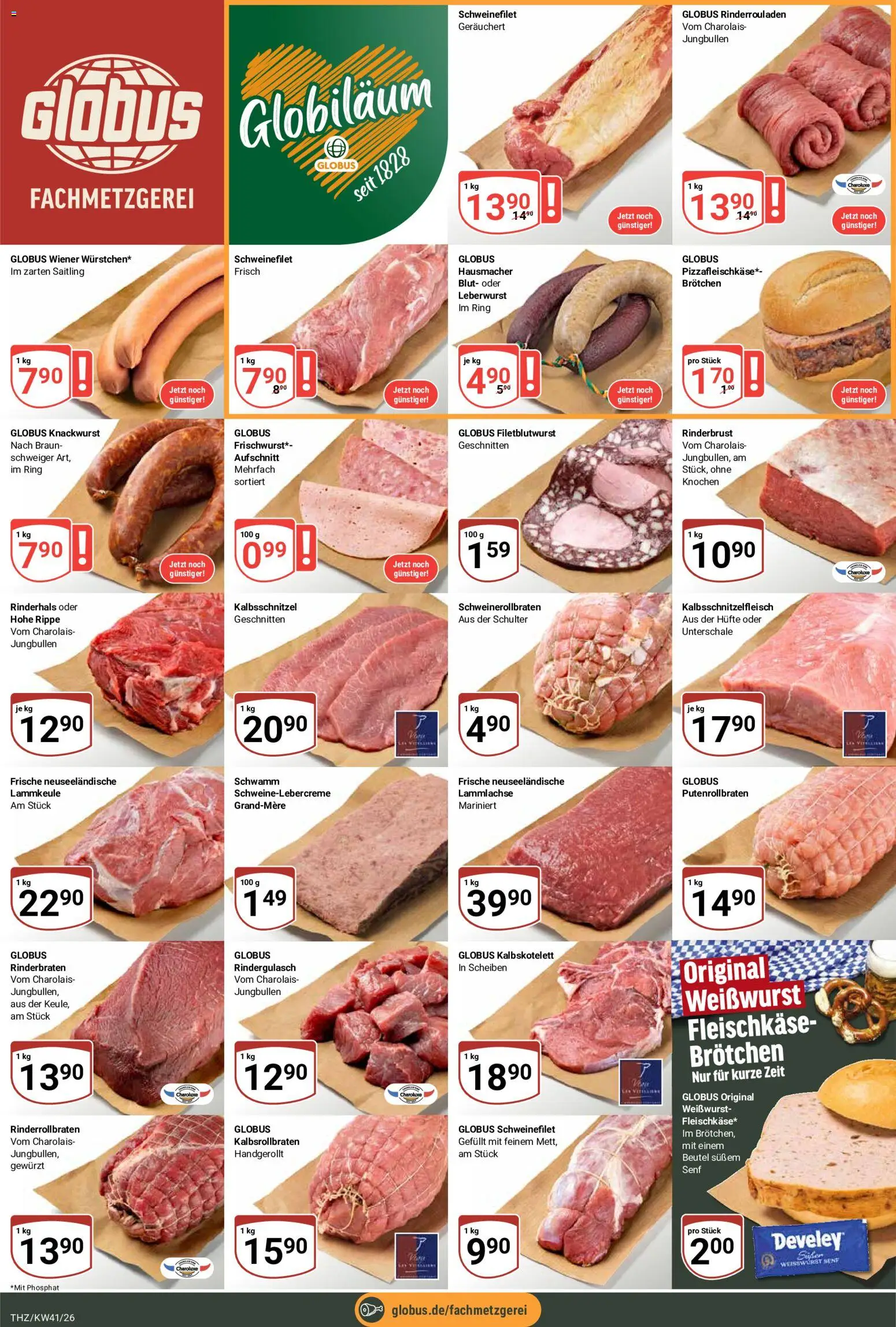 Vorschau von dem Prospekt des Geschäftes Globus, gültig ab dem 05.10.2026 - Rinderrouladen, Rinderbraten, Rindergulasch, Schweinefilet, Weißwurst, Lammkeule, Schulter
