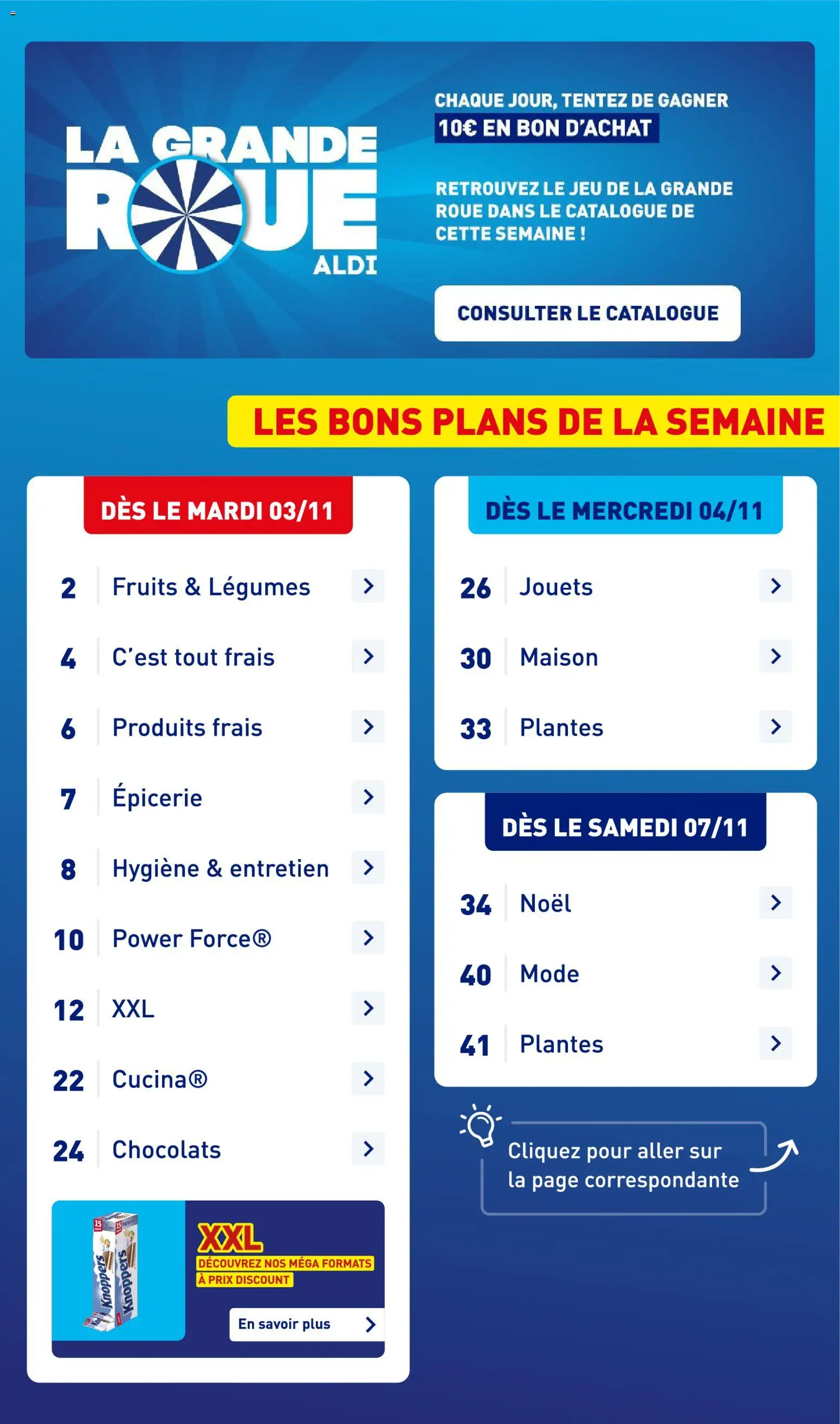 Prévisualisation de Aldi catalogue du magasin Aldi formulaire valide 03/11/2026 - Fruits, Plantes, Jouets, Hygiène, Knoppers
