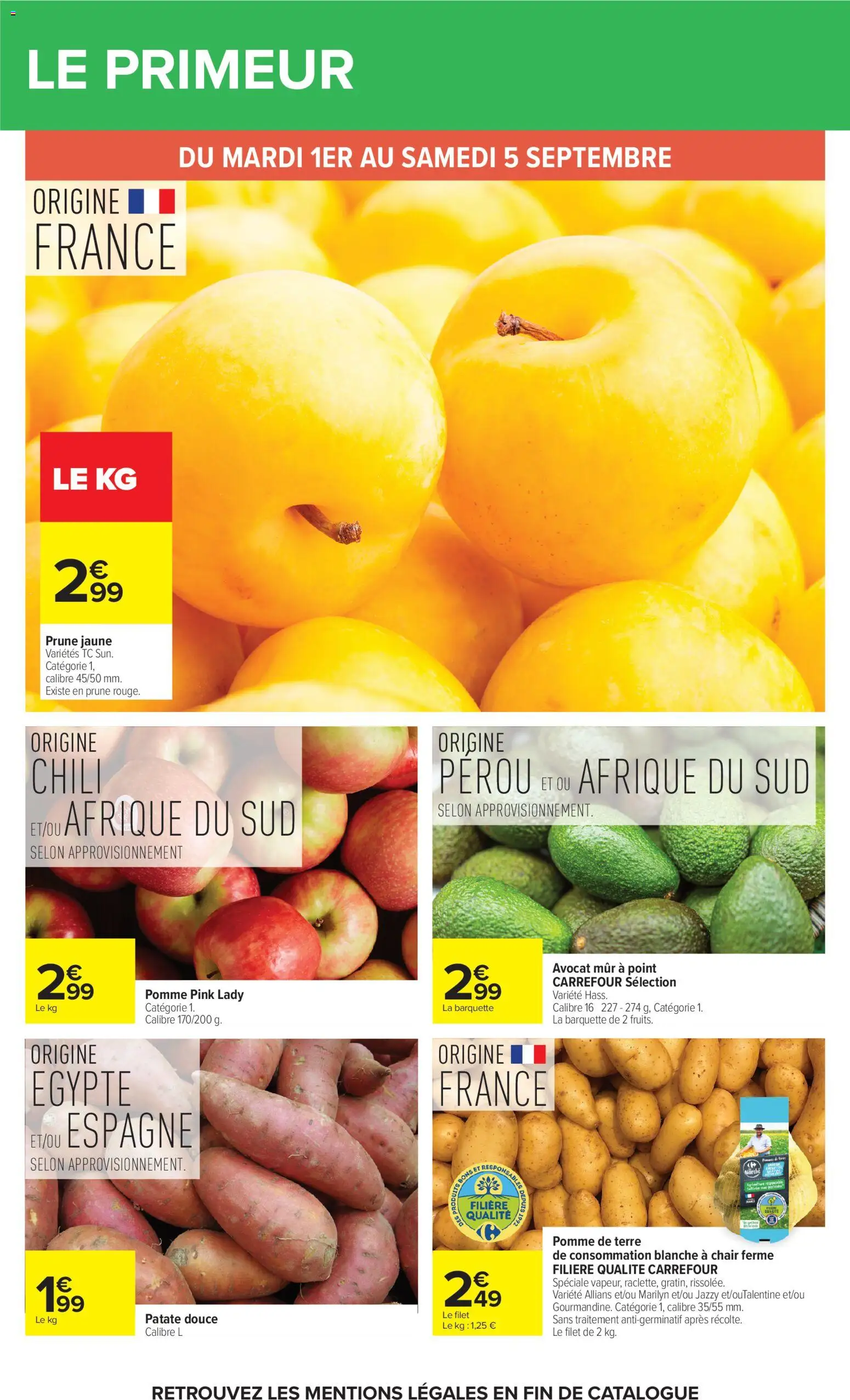 Prévisualisation de Carrefour Market Petit dejeuner du magasin Carrefour Market formulaire valide 01/09/2026 - Avocat, Pomme, Patate douce, Pomme de terre, Prune, Pomme de terre de consommation
