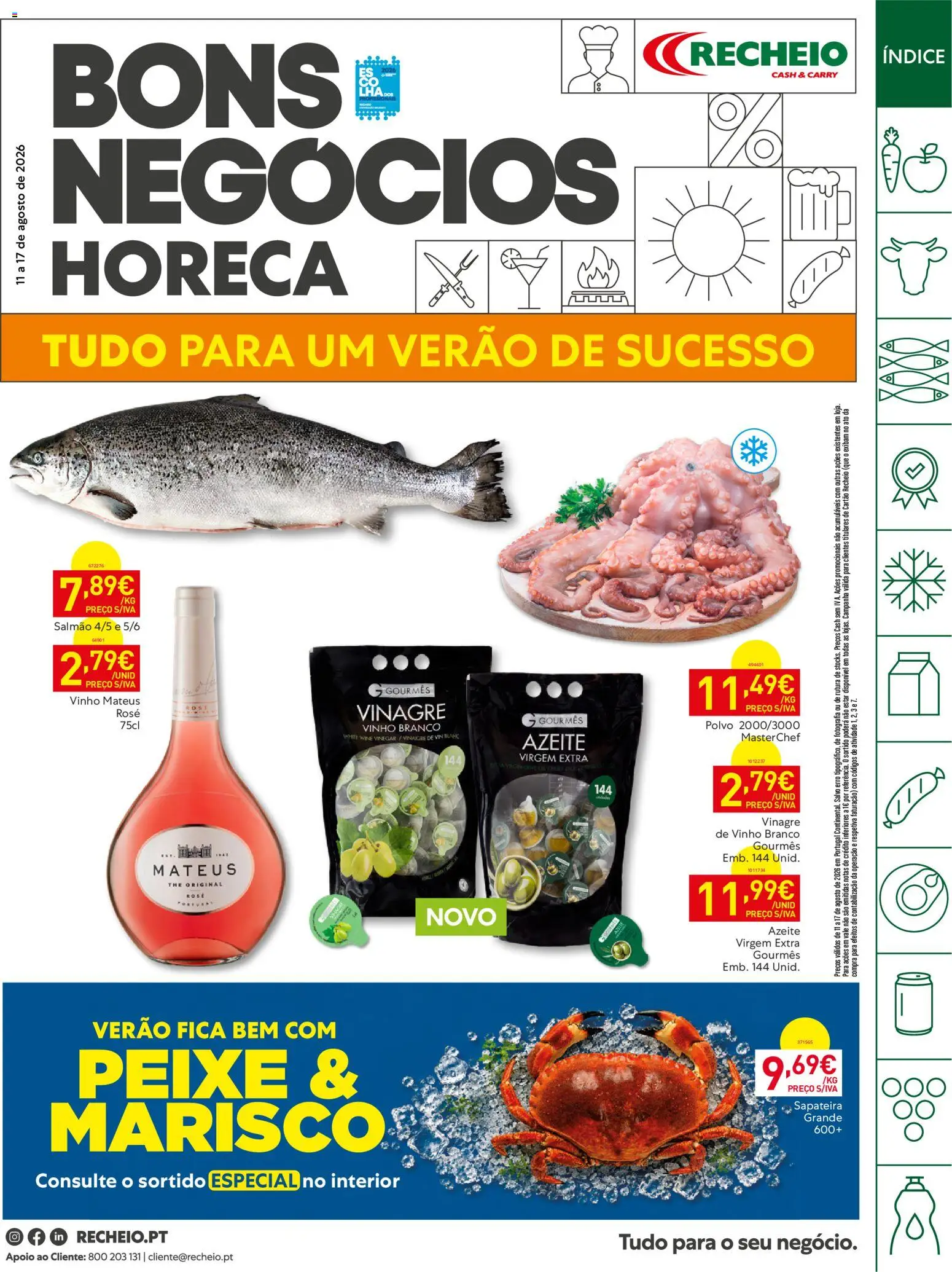 Pré-visualização do folheto da loja Recheio válida a partir de 11/08/2026 - Azeite, Vinho, Sapateira, Salmão, Vinho branco, Vinagre, Azeite virgem extra, Vinagre de vinho