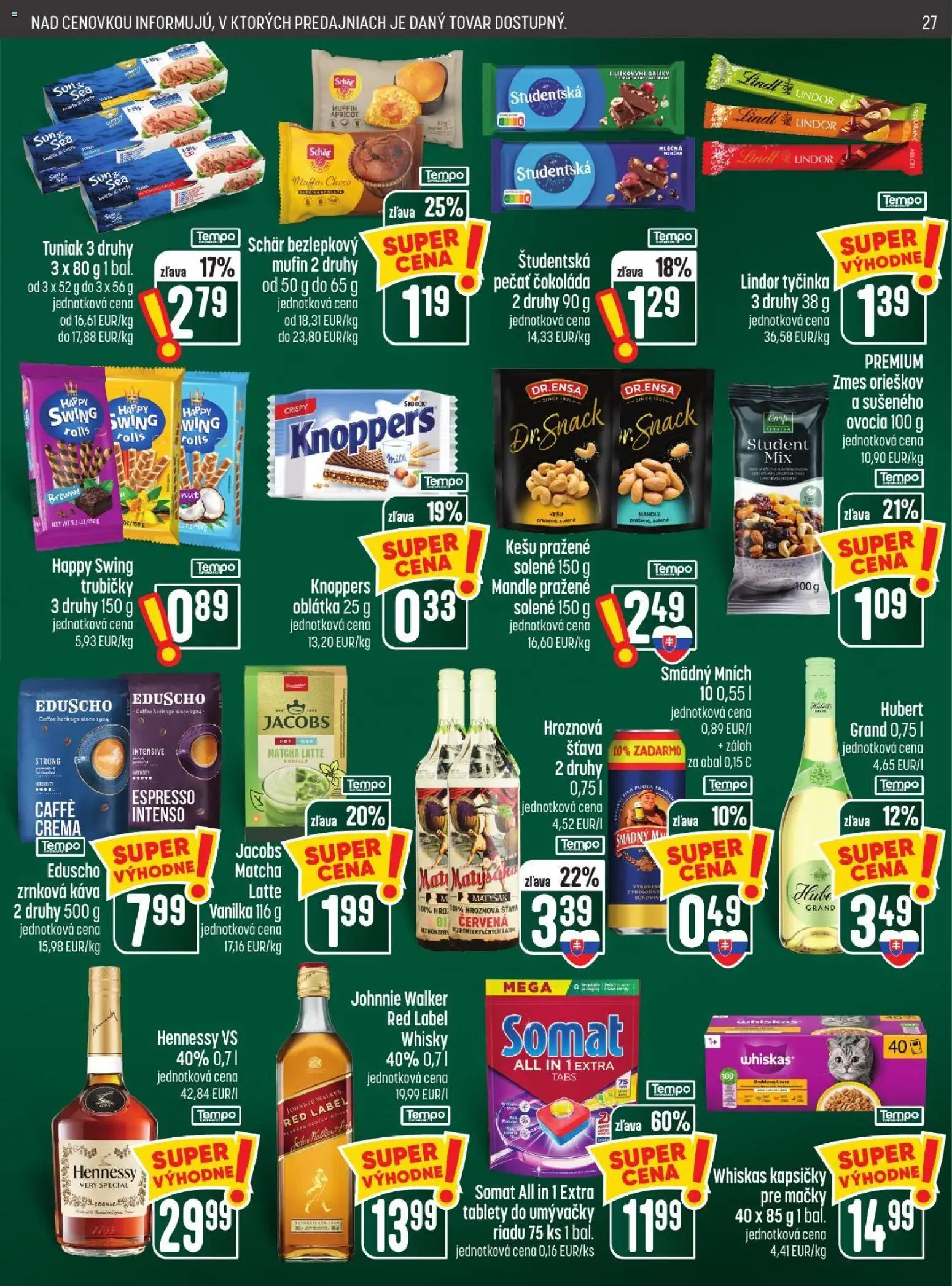 Náhľad COOP Jednota letáku platného od 22.10.2026 - Lindt, Whisky, Mandle, Vanilka, Lindor, Trubičky, Šťava, Kapsičky