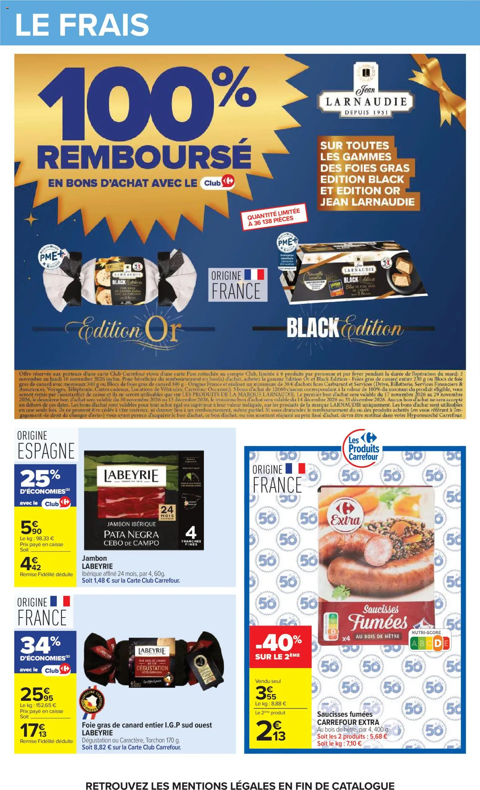 Prévisualisation de Carrefour Petit déjeuner du magasin Carrefour formulaire valide 03/11/2026 - Foie gras, Jean, Canard, Jambon, Saucisses, Torchon, Foie Gras de Canard, Foie gras de canard entier