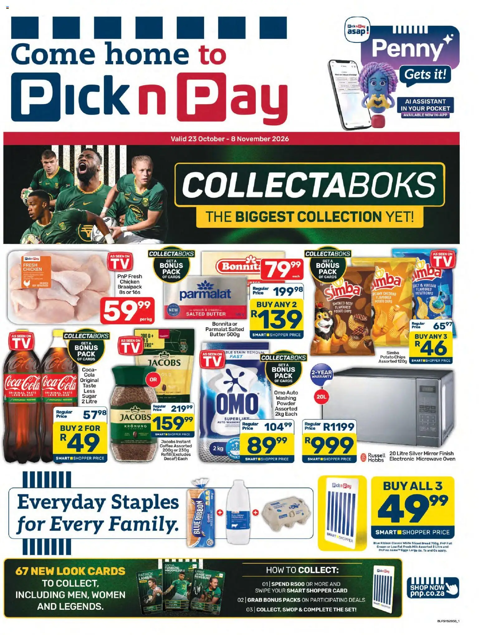 Preview of Pick n Pay flyer valid from 23/10/2026 - Coffee, Microwave, Milk, Bread, Cream, Vinegar, Washing powder, Powder