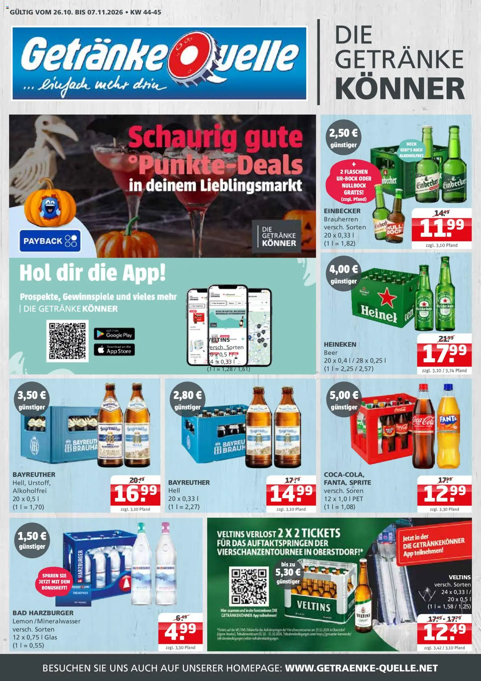 Vorschau von dem Prospekt des Geschäftes Getränke Quelle, gültig ab dem 26.10.2026 - Bad, Cola, Heineken, Fanta, Veltins, Sprite