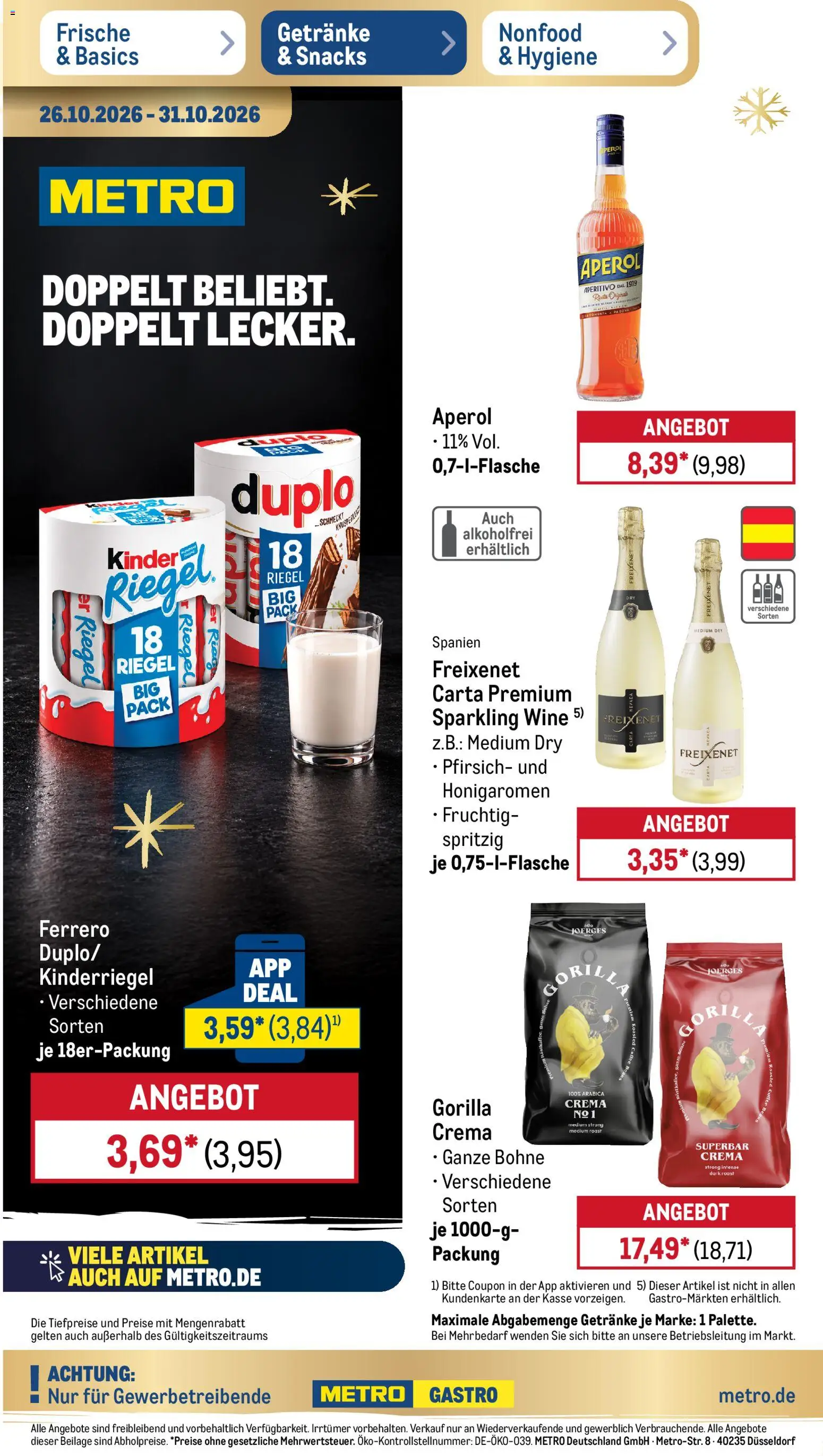 Vorschau von dem Prospekt des Geschäftes Metro, gültig ab dem 26.10.2026 - Aperol, Pfirsich, Freixenet