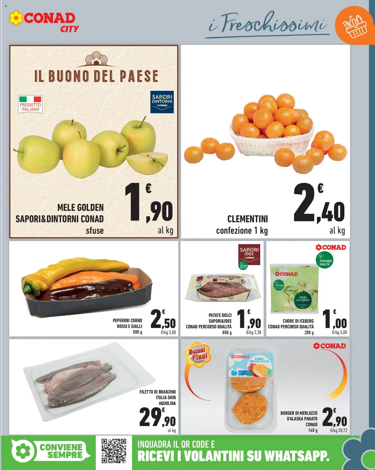 Anteprima dell'opuscolo Conad volantino City Lombardia dal negozio Conad valido da 30/10/2026 - Dolci, Merluzzo, Branzino, Patate dolci, Patate, Filetto, Mele, Merluzzo d’Alaska