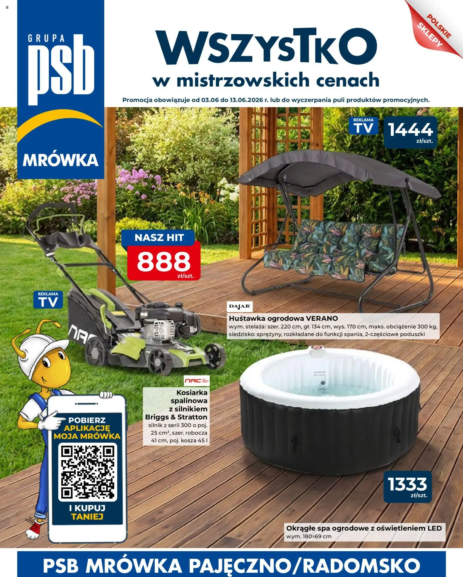 Pogląd gazetki "Mrówka gazetka - Radomsko" ze sklepu Mrówka ważnej od 03.06.2026 - Kosiarka spalinowa, Huśtawka ogrodowa, Huśtawka, Kosiarka