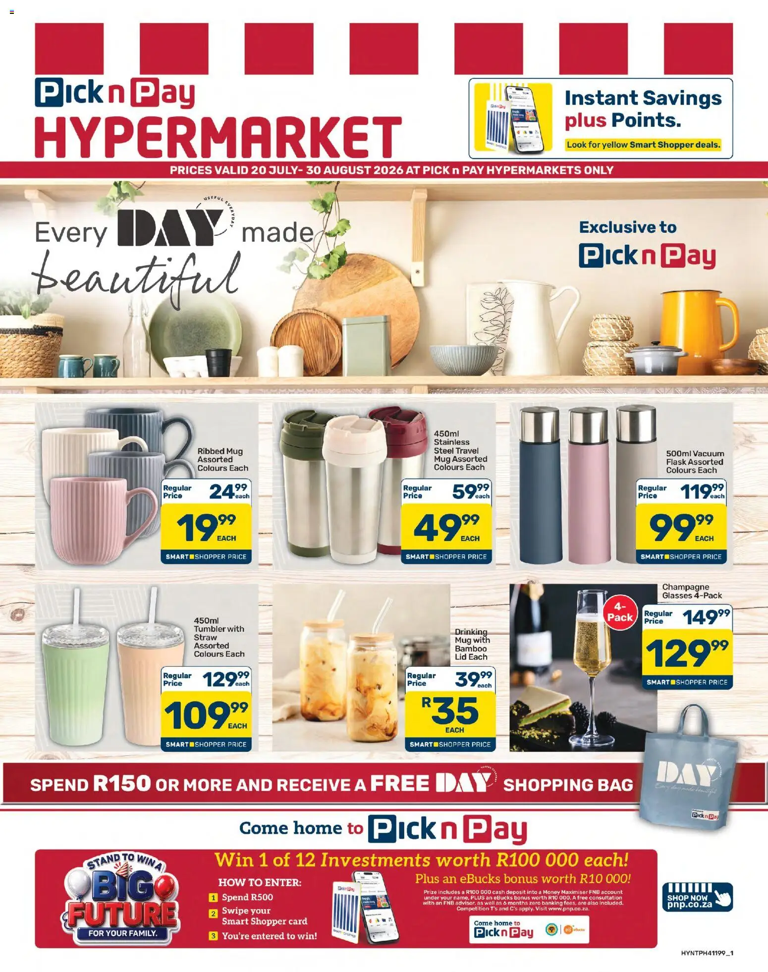 Preview of Pick n Pay flyer valid from 20/07/2026 - Bag, Glasses, Art, Flask, Mug