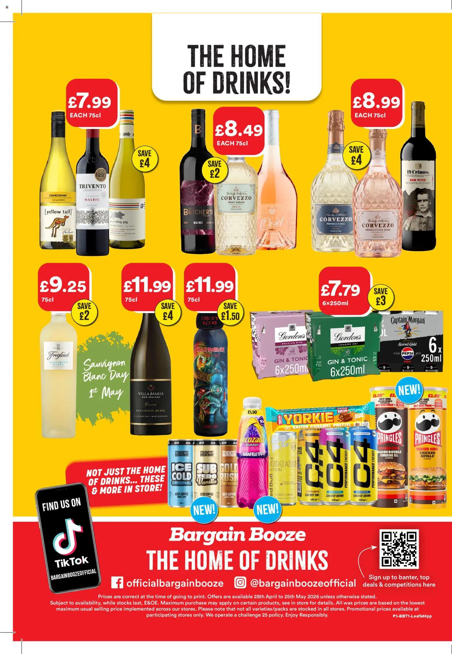 Preview of Bargain Booze Bargain Booze - Offers valid from 28/04/2026 - Chicken, Cheese, Prosecco, Bacon, Sugar, Vanilla, Iced coffee, Captain Morgan