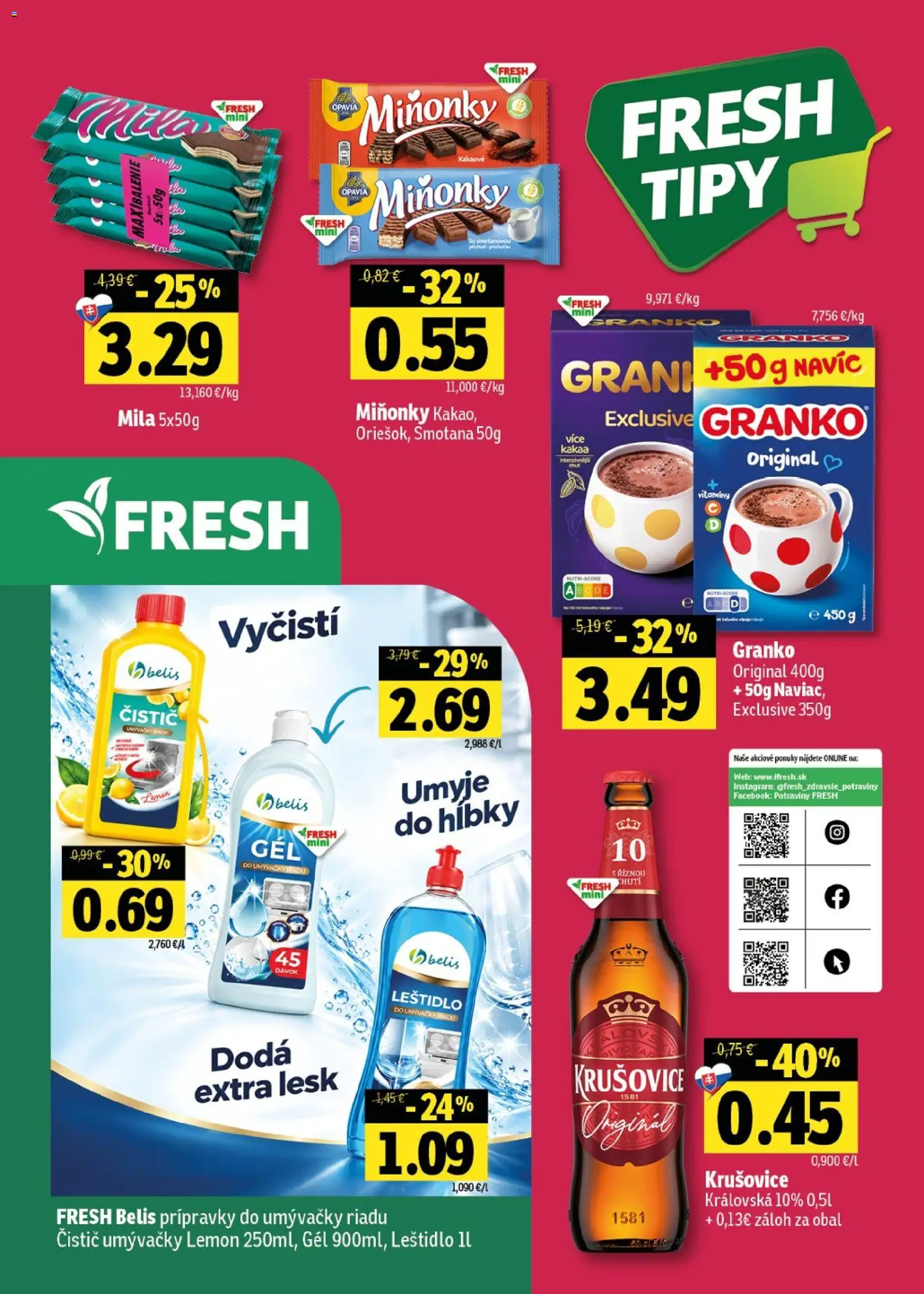 Náhľad Fresh letáku platného od 22.10.2026 - Mila, Granko, Krušovice, Smotana