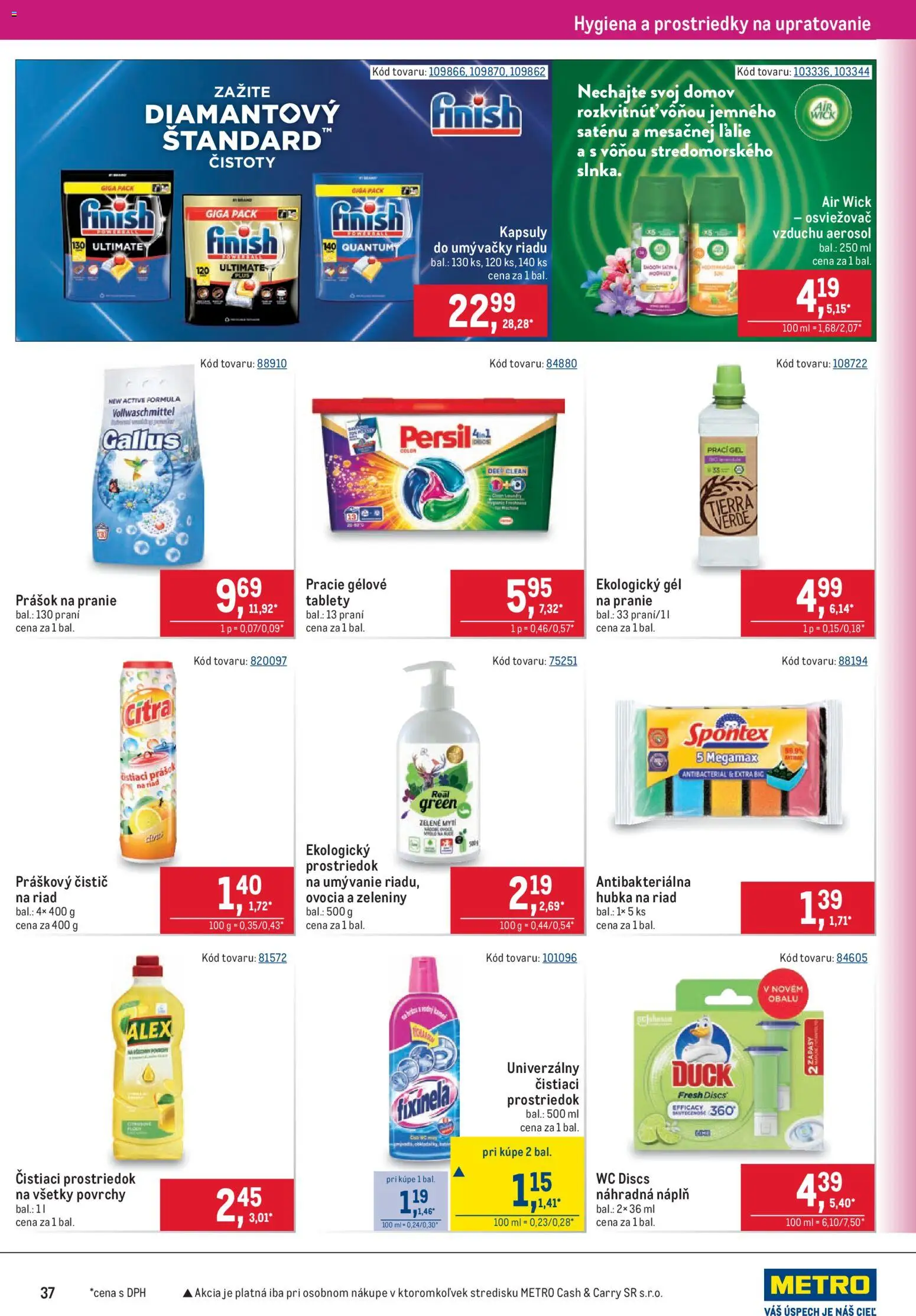 Náhľad Metro letáku platného od 09.09.2026 - Wc, Air Wick, Persil, Riad, Prášok na pranie, Čistiaci prostriedok, Hubka
