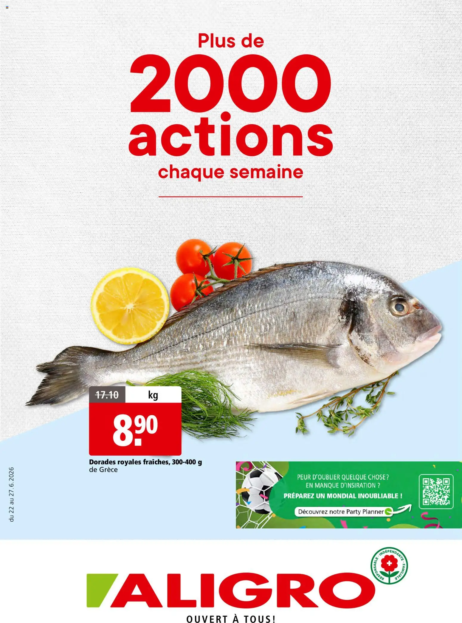 Vorschau des Merkblatts Aligro aktionen 2000 Chavannes, Matran, Genève, Sion vom Shop Aligro gültig von 22.06.2026 bis 27.06.2026