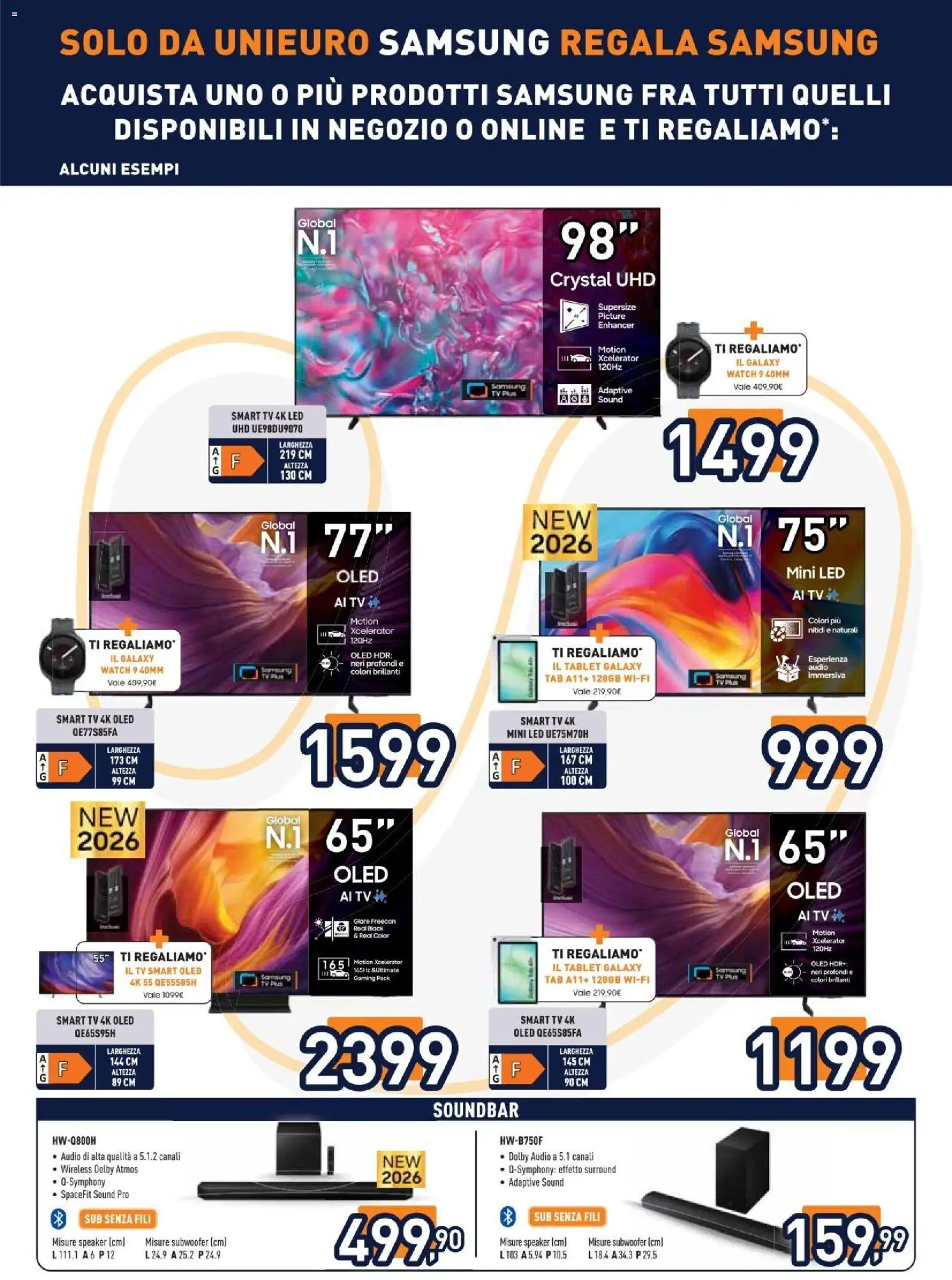 Anteprima dell'opuscolo Unieuro volantino Samsung dal negozio Unieuro valido da 07/09/2026 - Samsung, TV, Tablet, smart TV, Soundbar, Audio, Speaker