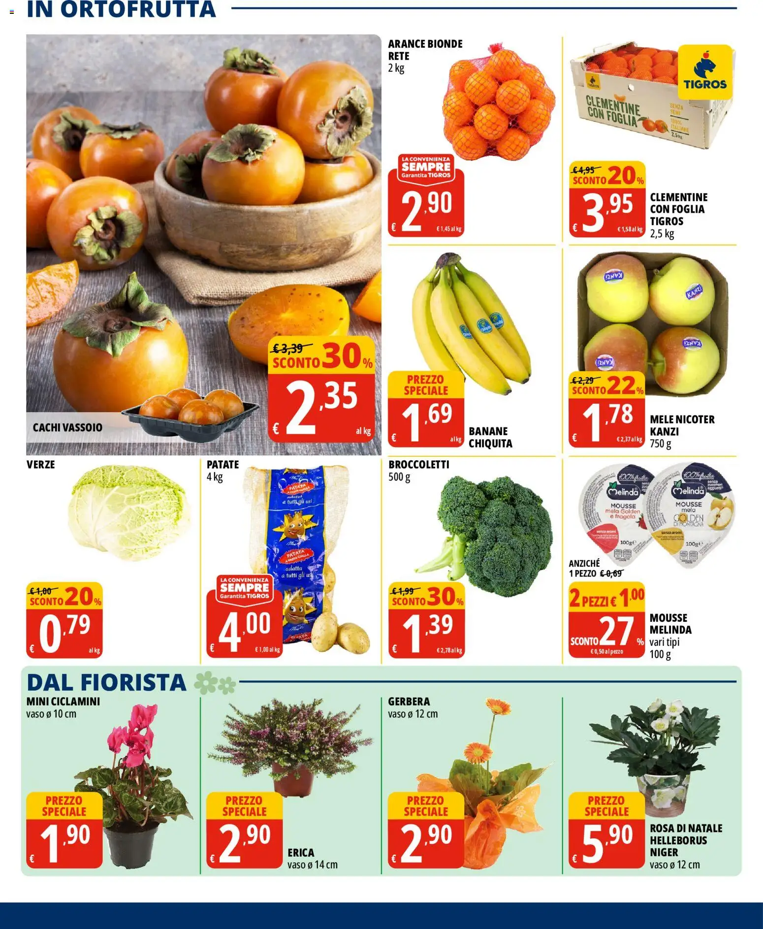 Anteprima dell'opuscolo Tigros volantino dal negozio Tigros valido da 28/10/2026 - Pasta, Frutta, Gerbera, Mele, Arance, Broccoletti, Vaso, Vassoio