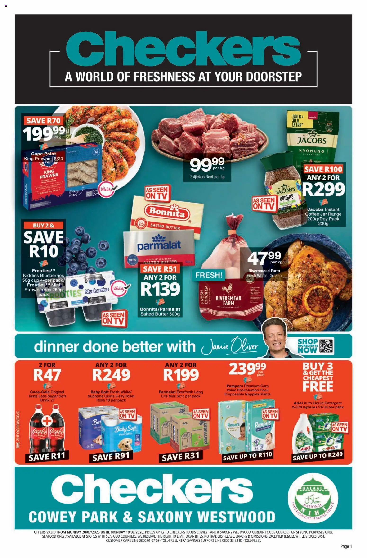 Preview of Checkers flyer valid from 20/07/2026 - Coffee, Milk, Butter, Seafood, Ingredients, Beef, Detergent, Instant coffee