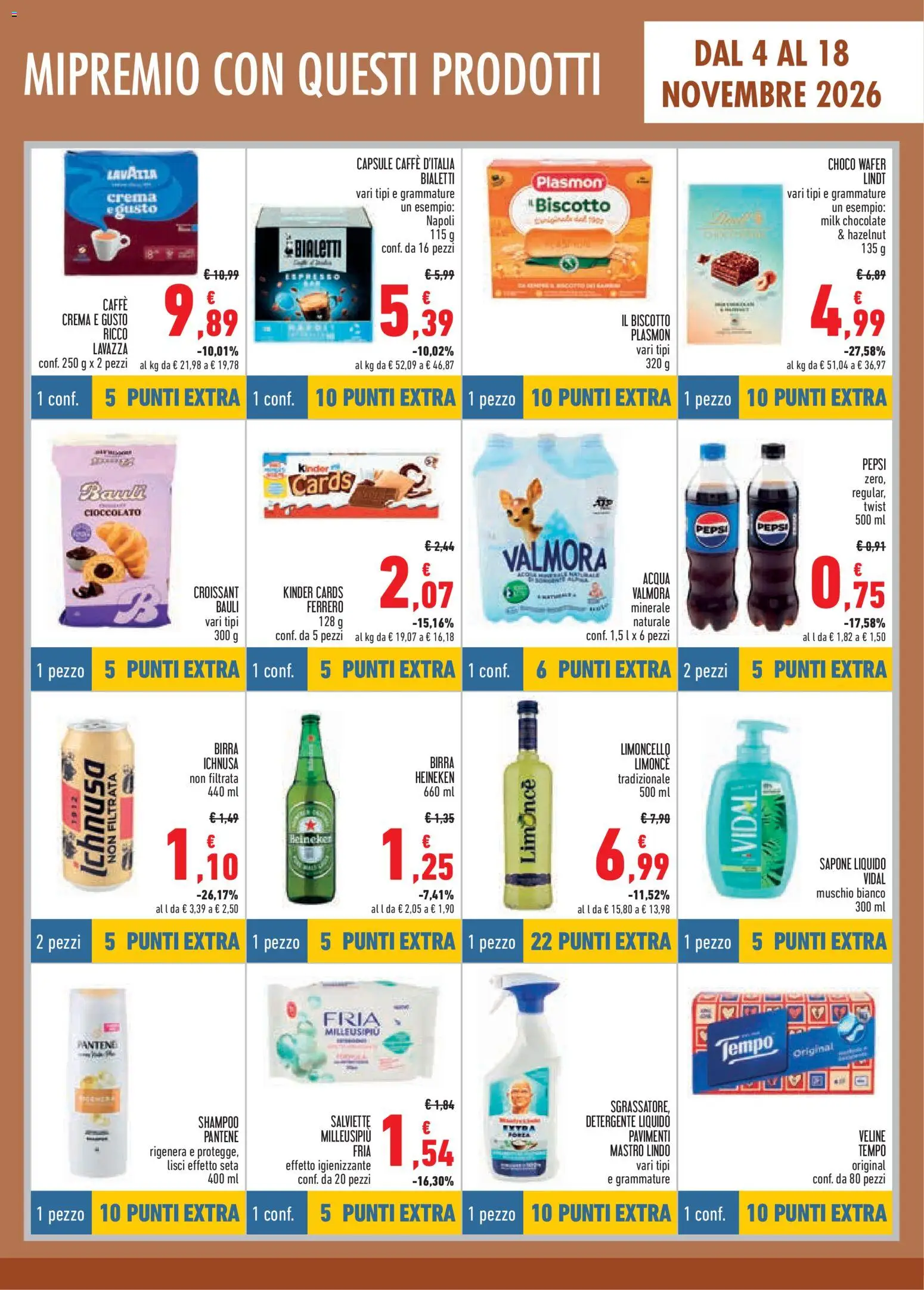 Anteprima dell'opuscolo Conad volantino Mi Premio Lazio dal negozio Conad valido da 04/11/2026 - Birra, Lindt, Limoncello, Croissant, Pepsi, Veline, Birra Ichnusa, Birra Heineken