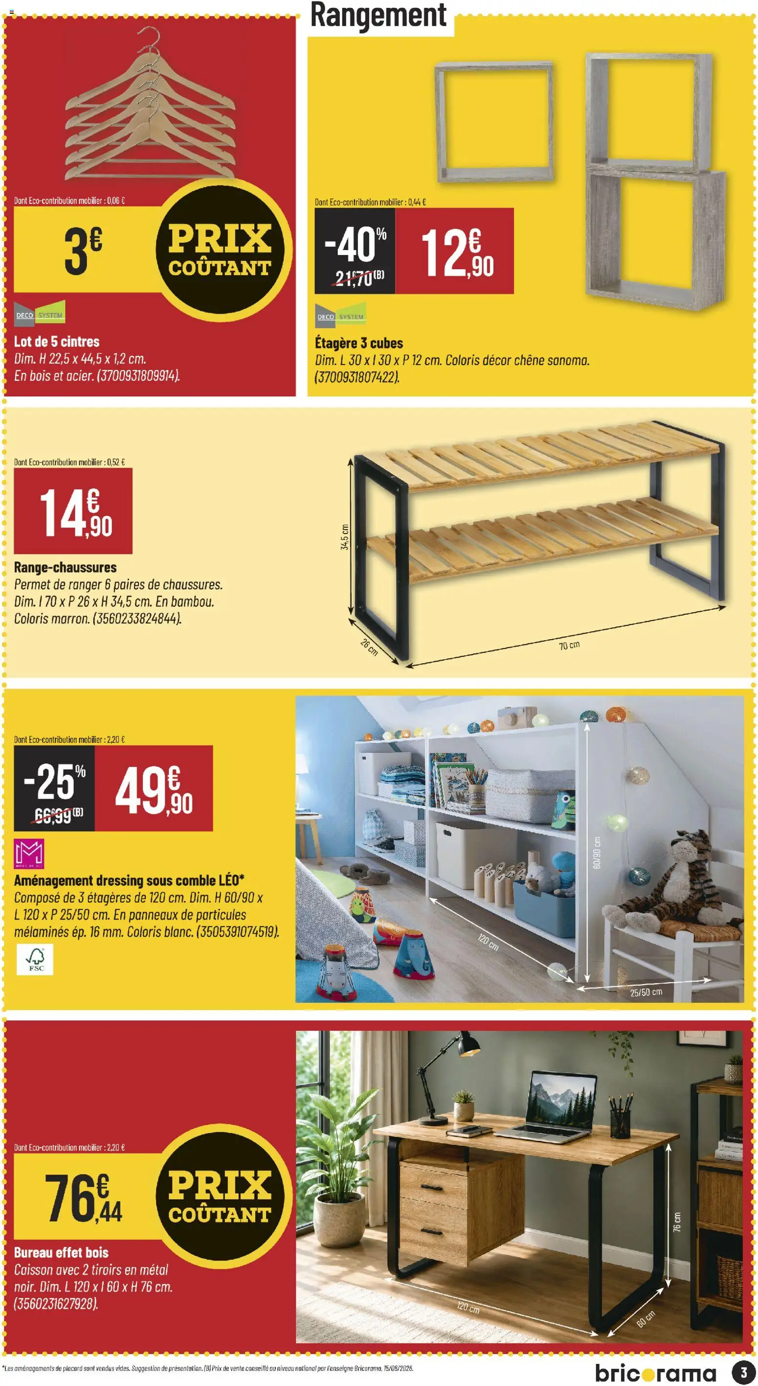 Prévisualisation de Bricorama catalogue du magasin Bricorama formulaire valide 09/09/2026 - Bureau, Dressing, Cintres, Placard, Étagère, Tiroirs