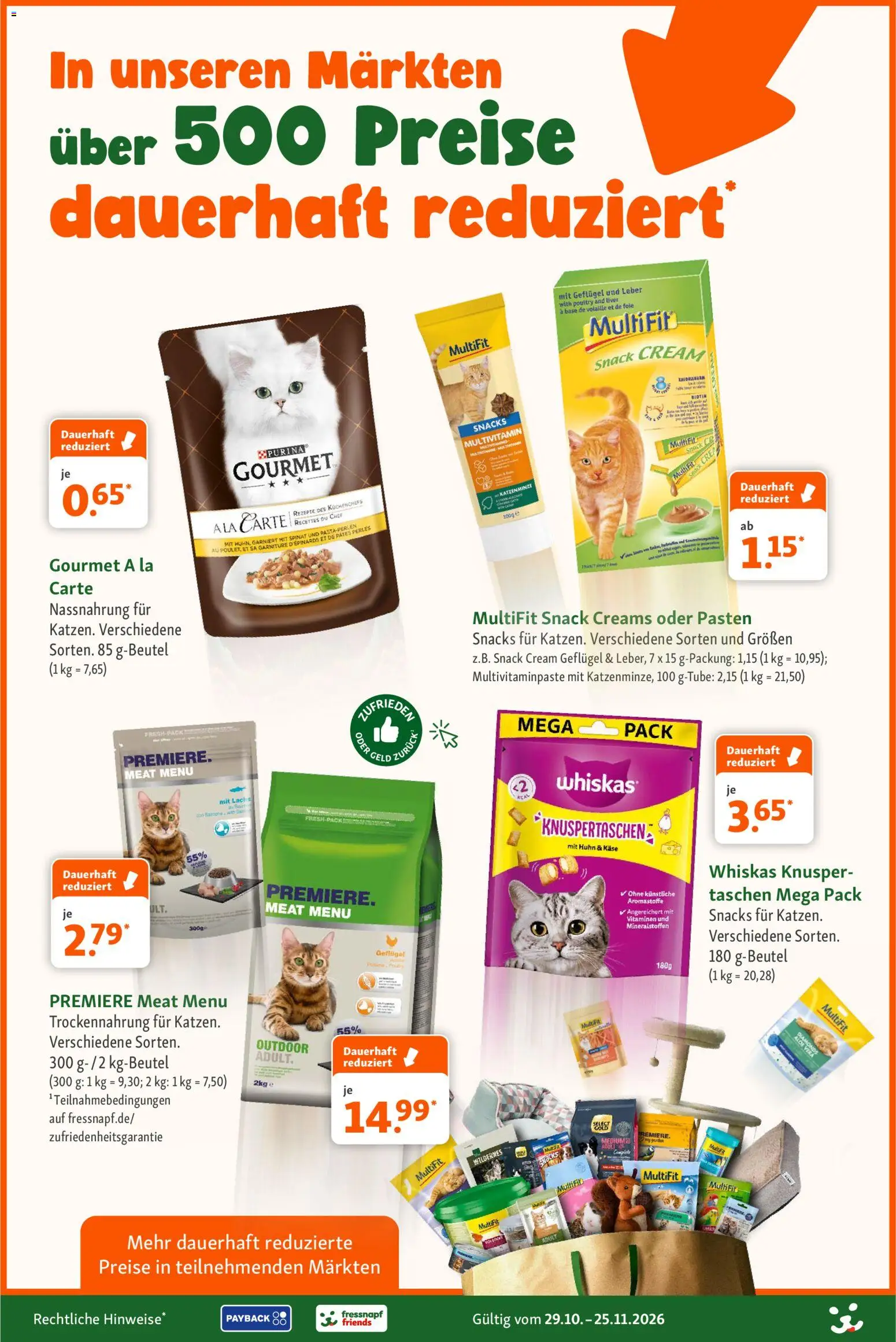 Vorschau von dem Prospekt des Geschäftes Fressnapf, gültig ab dem 29.10.2026 - Käse, Lachs, Taschen, Whiskas