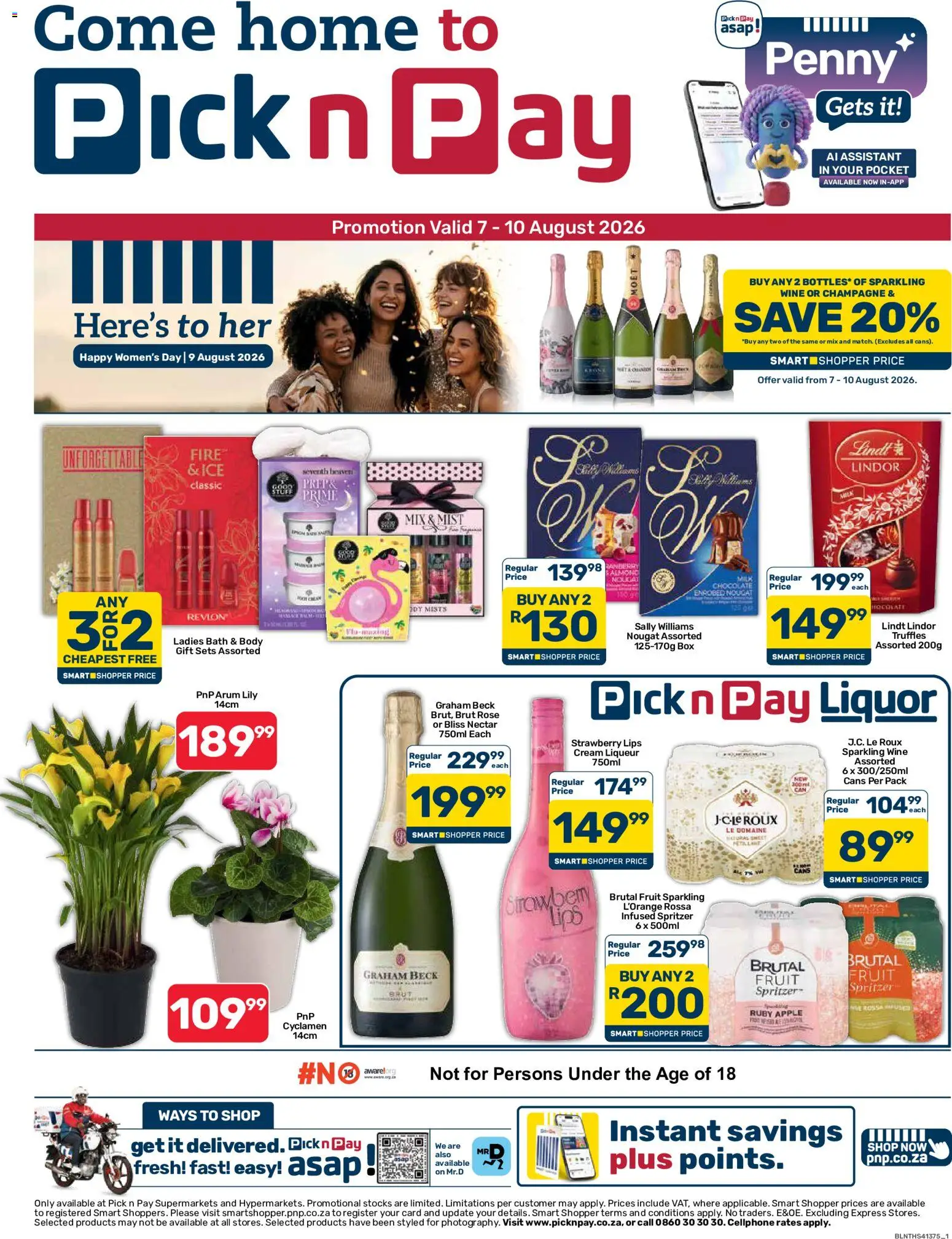 Preview of Pick n Pay flyer valid from 07/08/2026 - Chocolate, Wine, Fruit, Box, Milk, Cream, Bath, Cream liqueur