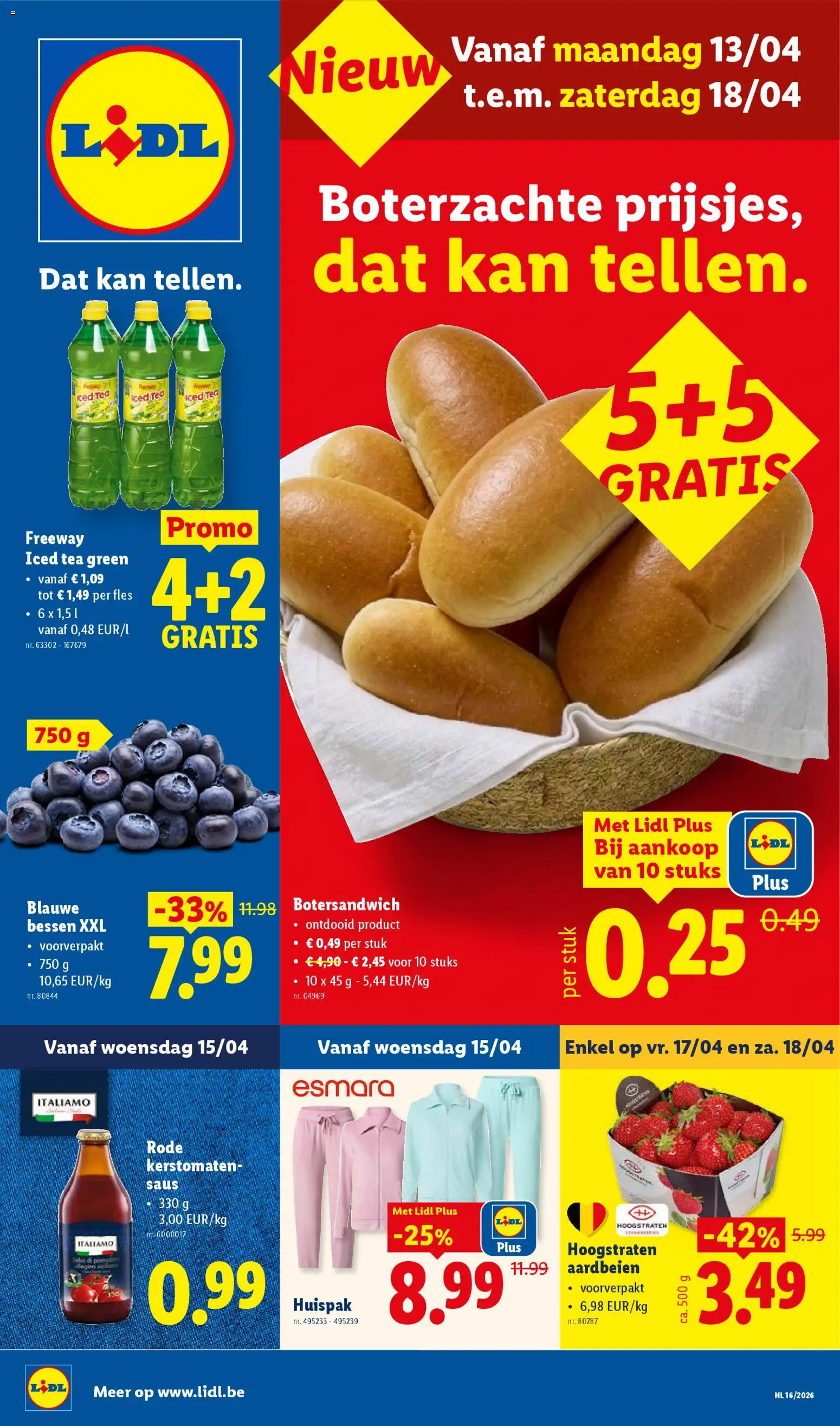 Voorbeeld van Lidl Folder week 16 van winkel Lidl geldig vanaf 13/04/2026 - Sandwich, Aardbeien, Kan, Saus, Fles