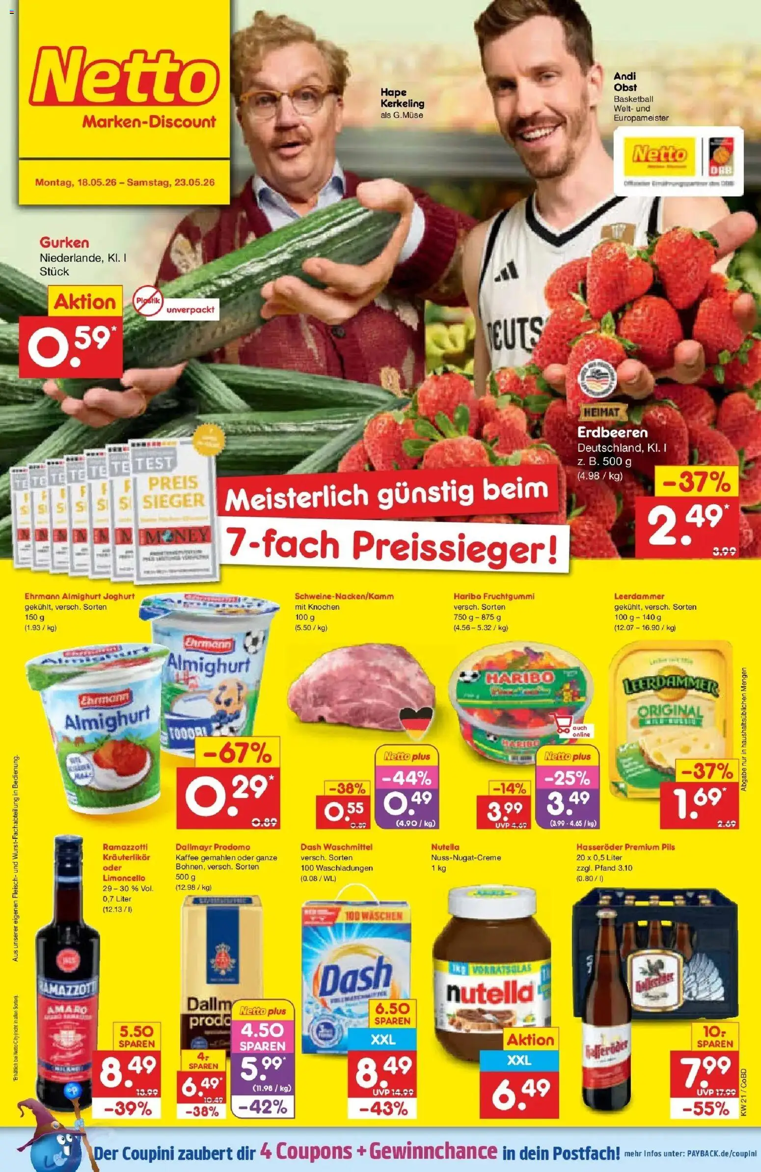 Vorschau von dem Prospekt des Geschäftes Netto Marken-Discount, gültig ab dem 17.05.2026 - Kaffee, Erdbeeren, Limoncello, Obst, Dallmayr, Waschmittel, Dallmayr prodomo, Hasseröder