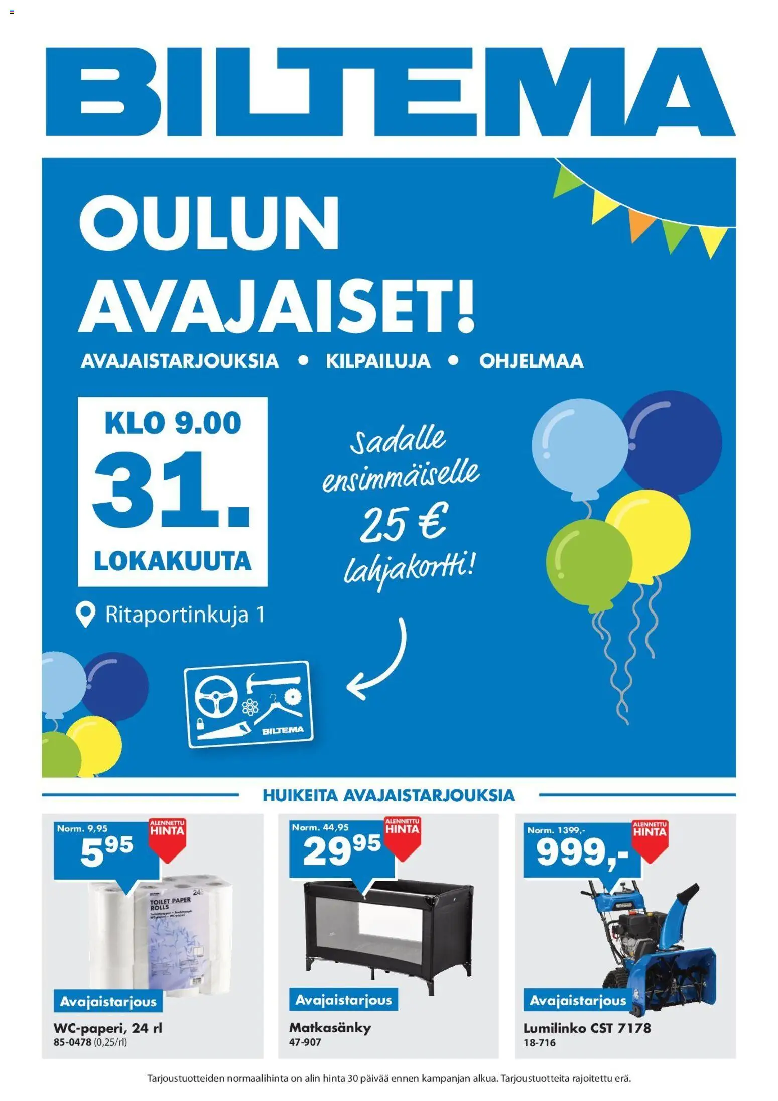 Kaupan Biltema Biltema tarjoukset Oulu esikatselu, voimassa 31/10/2026 - Lumilinko