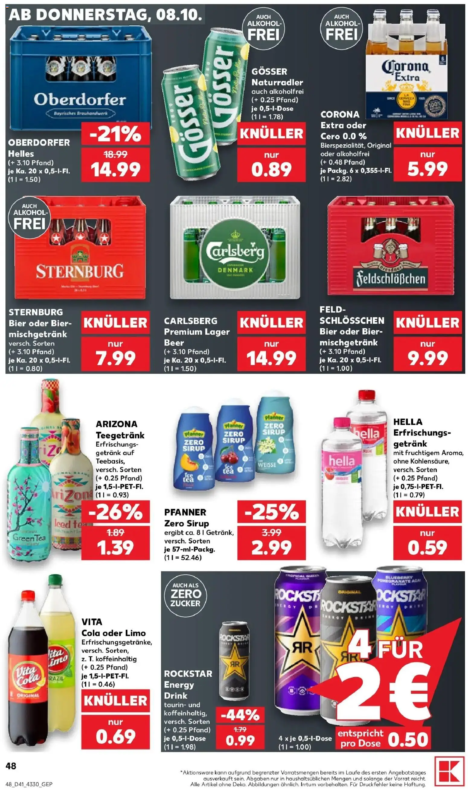 Vorschau von dem Prospekt des Geschäftes Kaufland, gültig ab dem 08.10.2026 - Bier, Alkohol, Rockstar, Zucker, Energy, Carlsberg, Vita cola, Sirup