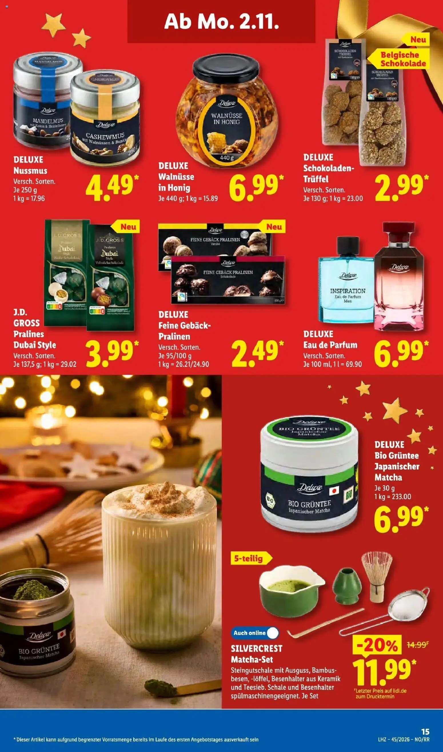 Vorschau von dem Prospekt des Geschäftes Lidl, gültig ab dem 02.11.2026 - Butter, Parfüm, Schokolade, Walnüsse, Eau de Parfum