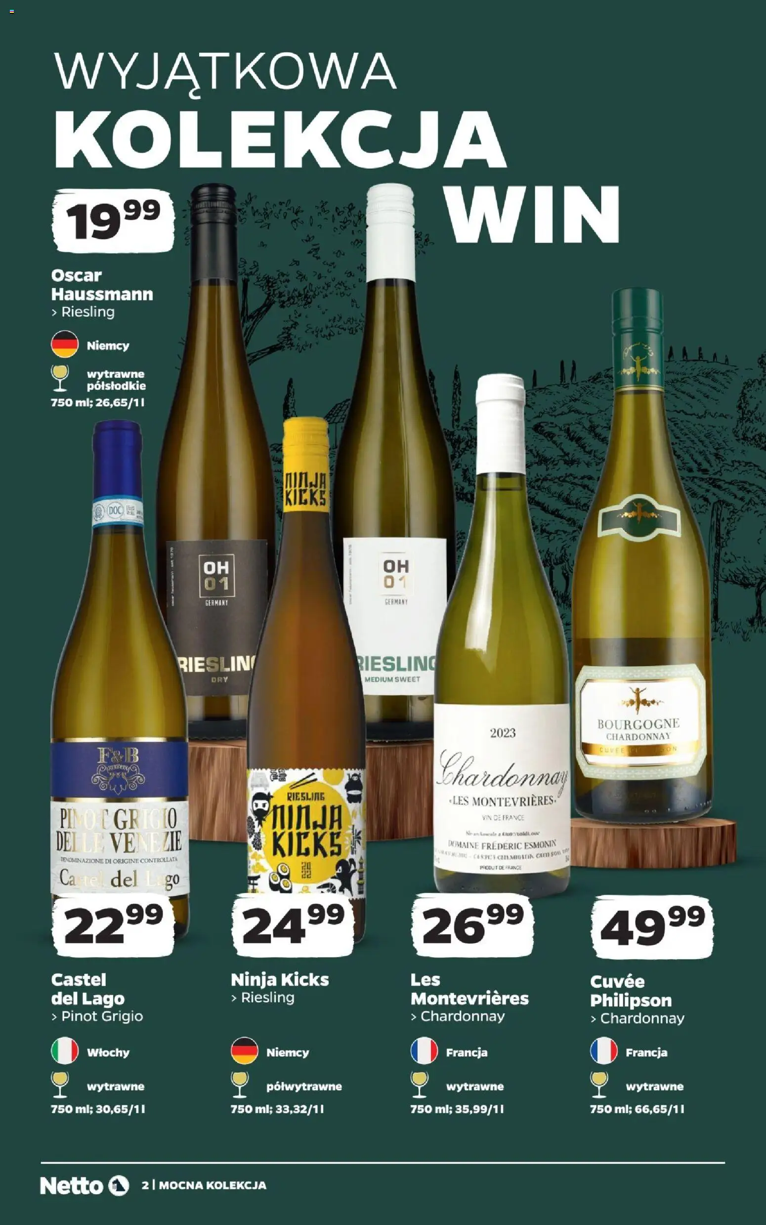 Pogląd gazetki "Netto gazetka - Wina" ze sklepu Netto ważnej od 25.10.2026 - Riesling, Chardonnay, Pinot Grigio