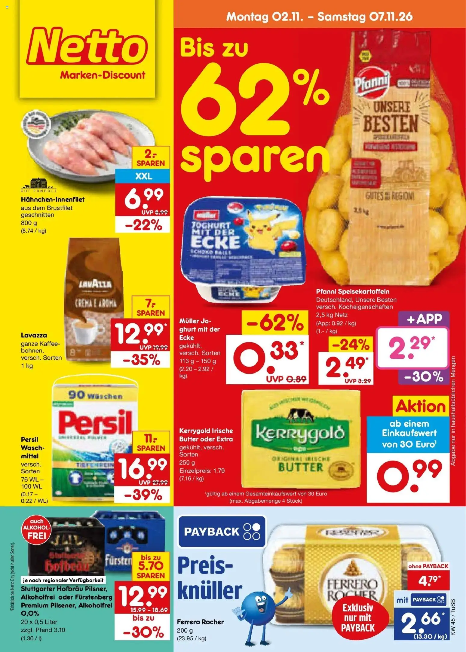 Vorschau von dem Prospekt des Geschäftes Netto Marken-Discount, gültig ab dem 02.11.2026 - Kaffee, Butter, Joghurt, Alkohol, Lavazza, Ferrero rocher, Persil