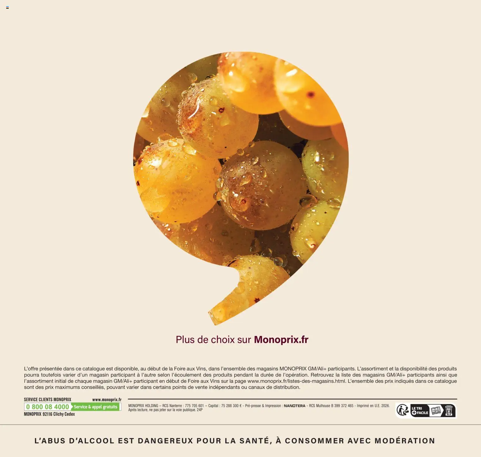 Prévisualisation de Monoprix - Calendrier foire aux vins du magasin Monoprix formulaire valide 11/09/2026 - Impression