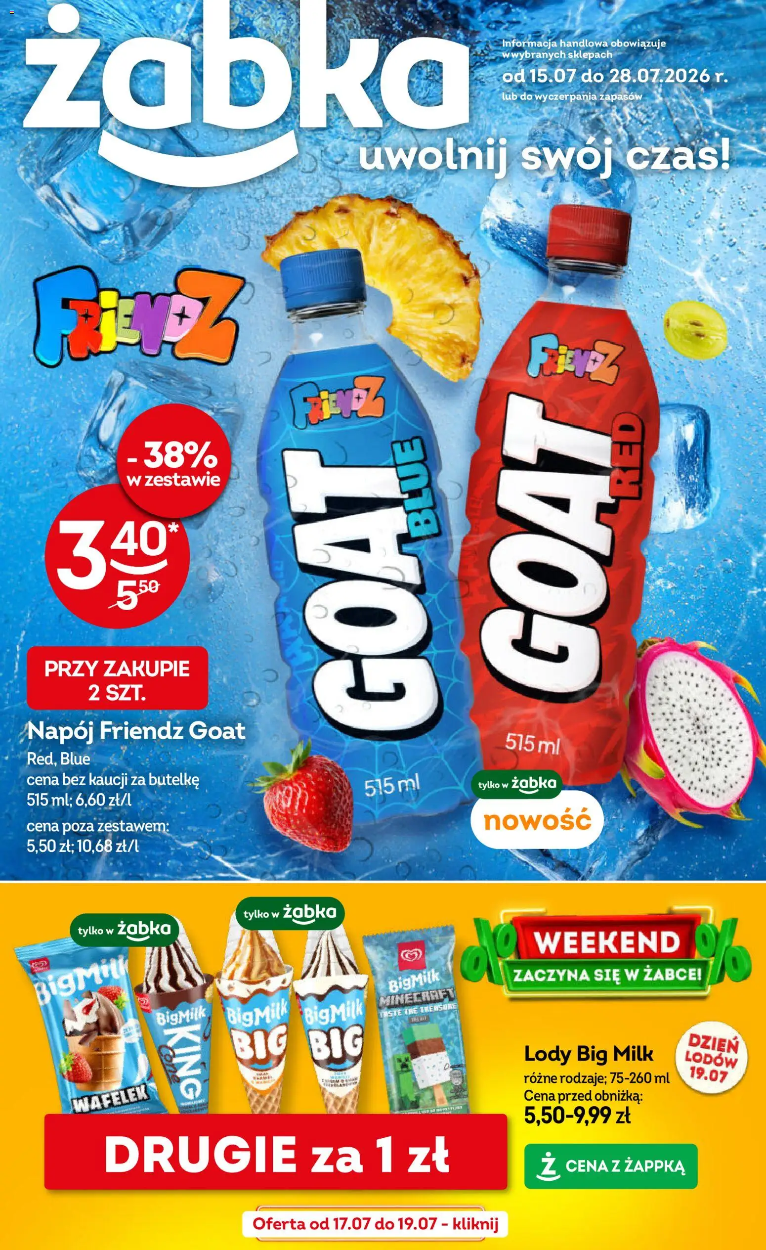 Pogląd gazetki "Żabka gazetka" ze sklepu Żabka ważnej od 15.07.2026 - Lody, Wafelek, Big Milk, Lody Big Milk