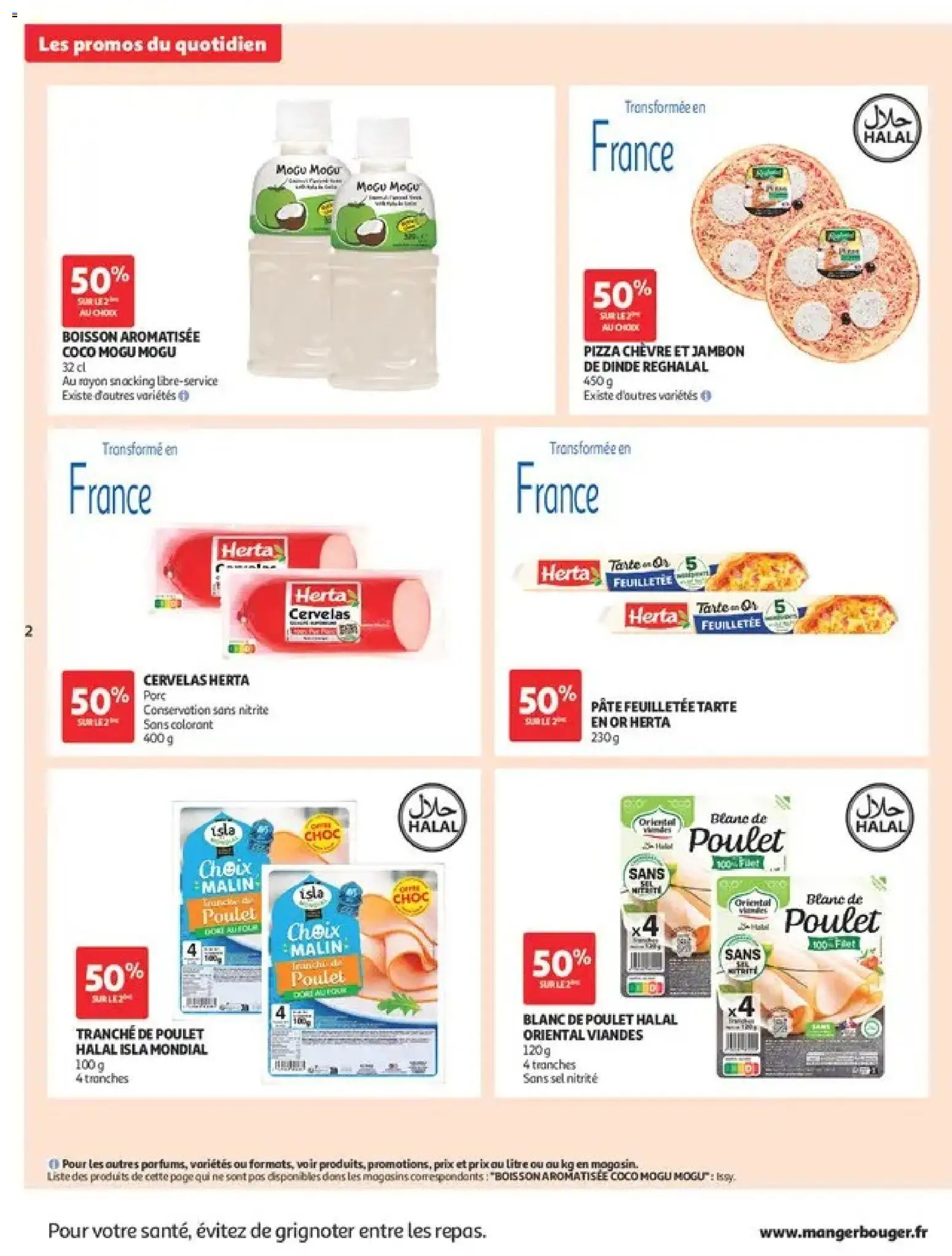 Prévisualisation de Auchan Les promos du moment du magasin Auchan formulaire valide 01/09/2026 - Pizza, Coco, Boisson, Jambon, Cervelas, Sel, Blanc de poulet, Mogu Mogu